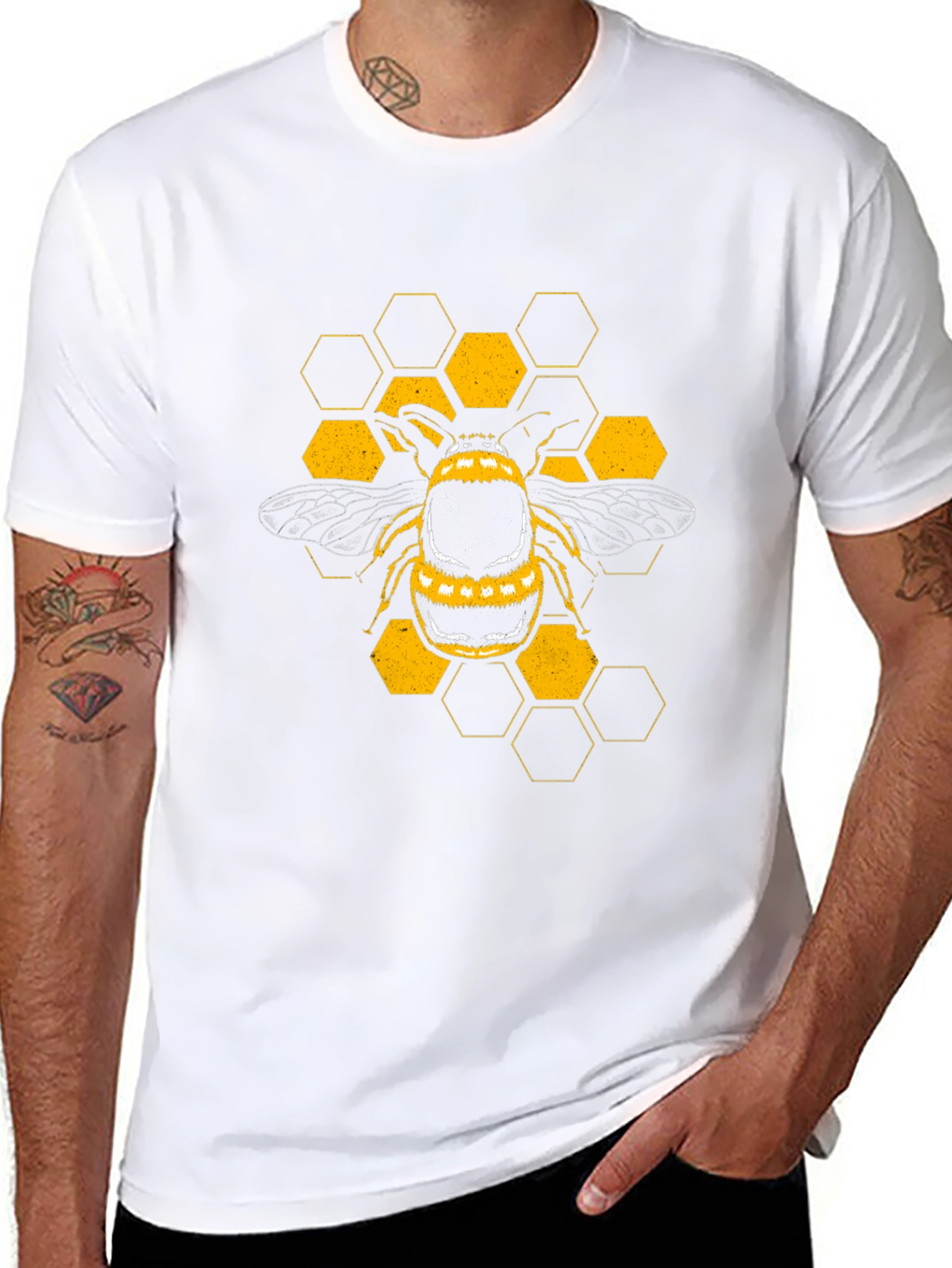 Bee Honeycomb Graphic T-Shirt - Black