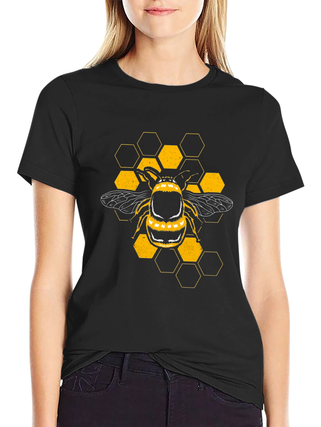 Bee Honeycomb Graphic T-Shirt - Black