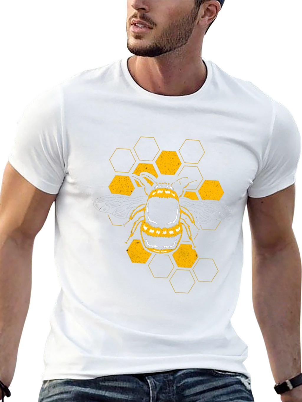 Bee Honeycomb Graphic T-Shirt - Black