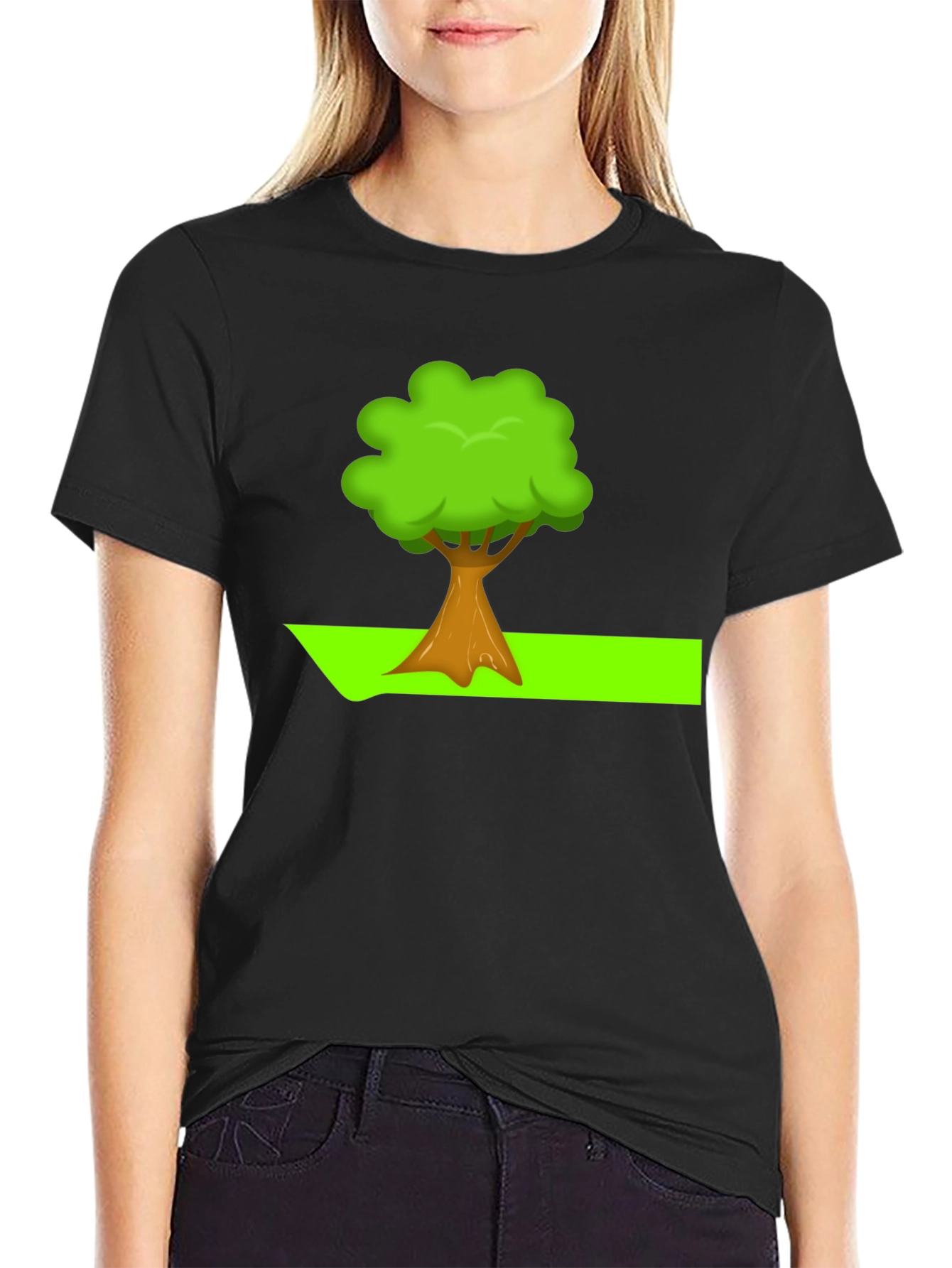 Cartoon Tree Graphic Tee - Nature Lovers Black T-Shirt