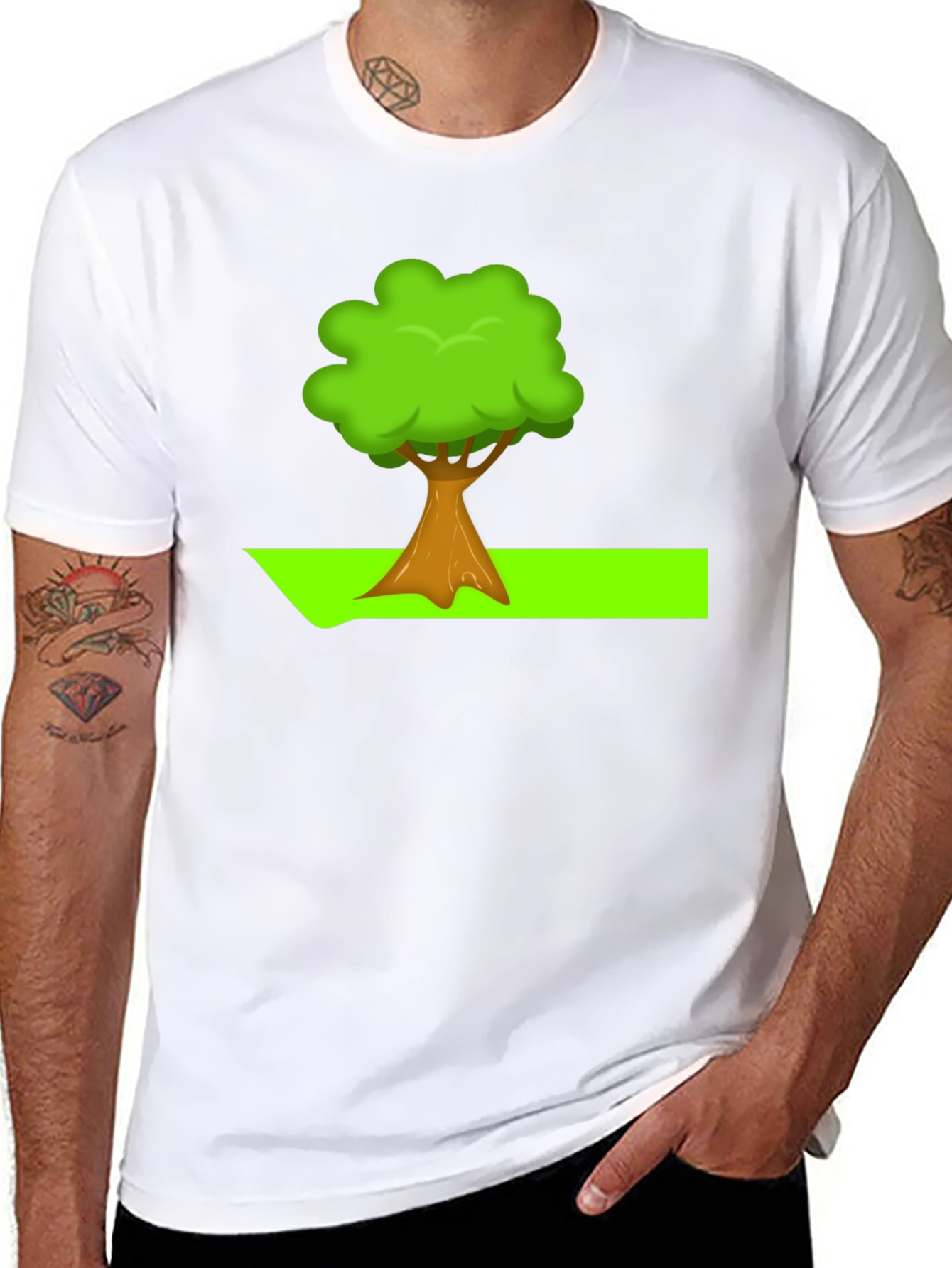 Cartoon Tree Graphic Tee - Nature Lovers Black T-Shirt