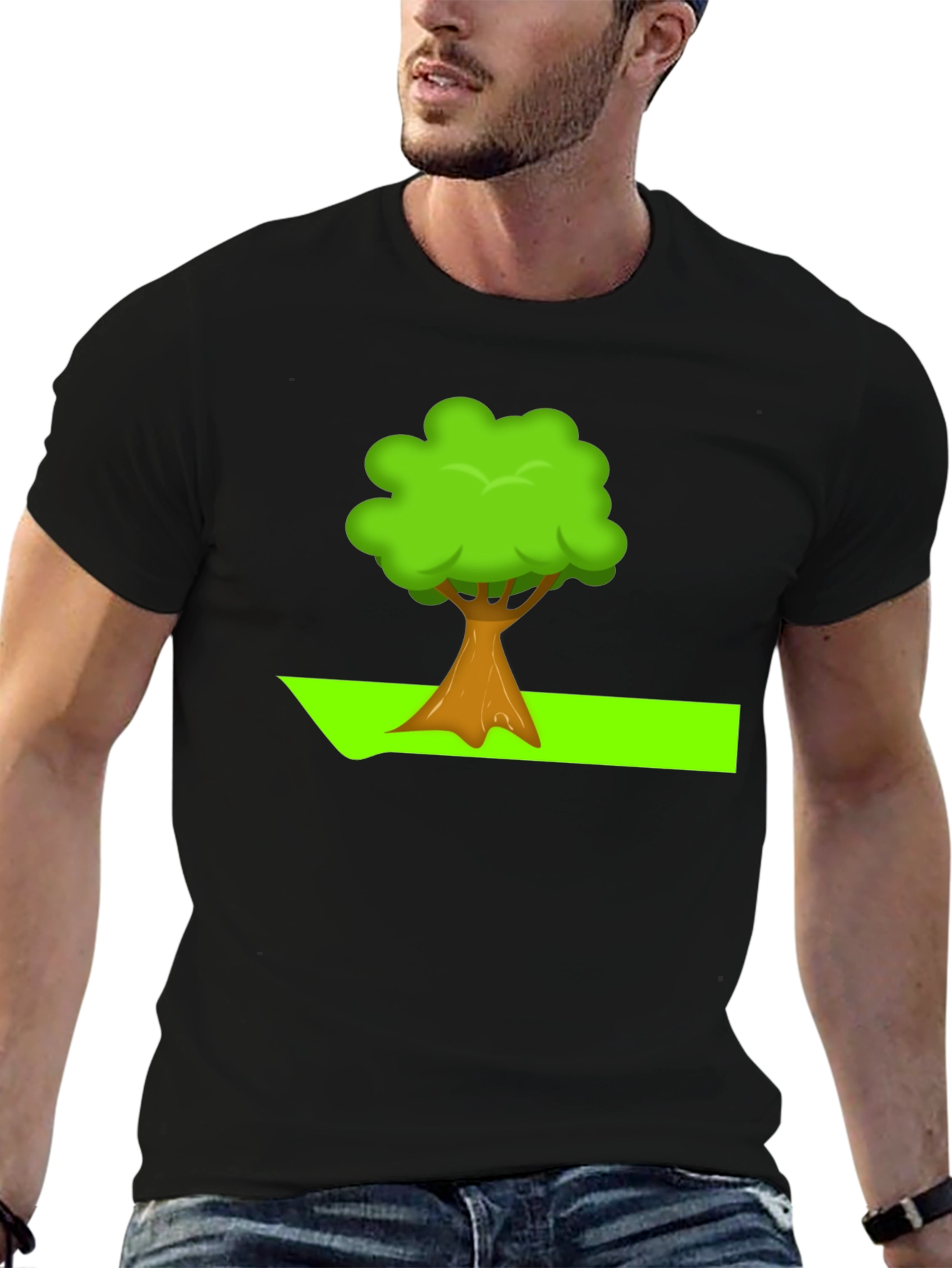 Cartoon Tree Graphic Tee - Nature Lovers Black T-Shirt
