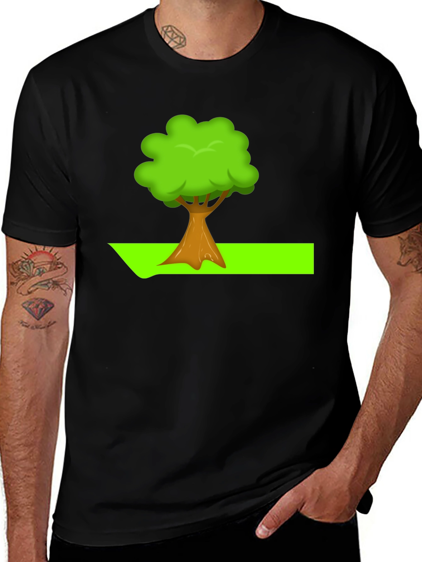 Cartoon Tree Graphic Tee - Nature Lovers Black T-Shirt