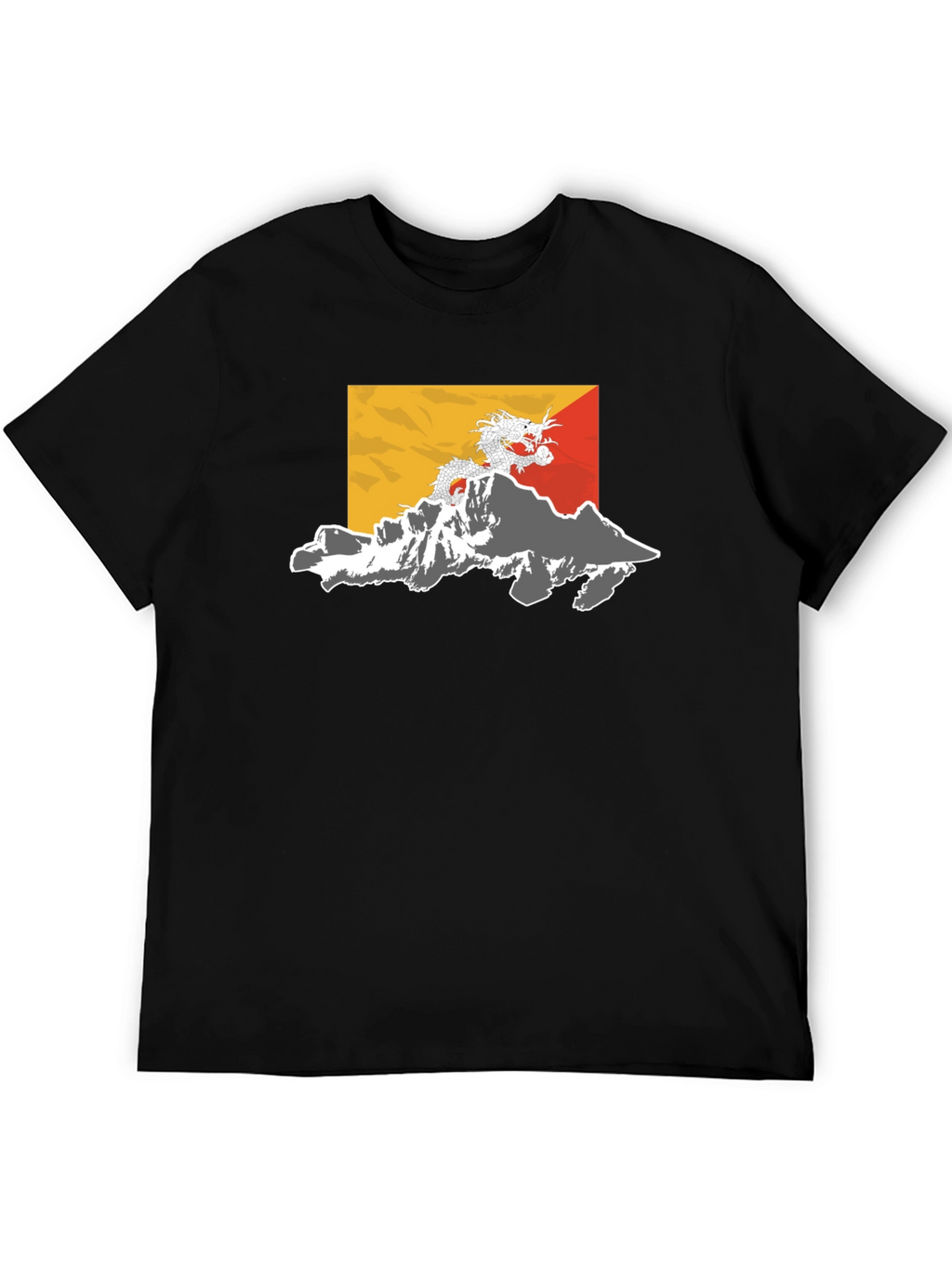 Bhutan Flag Dragon Graphic Tee - Black