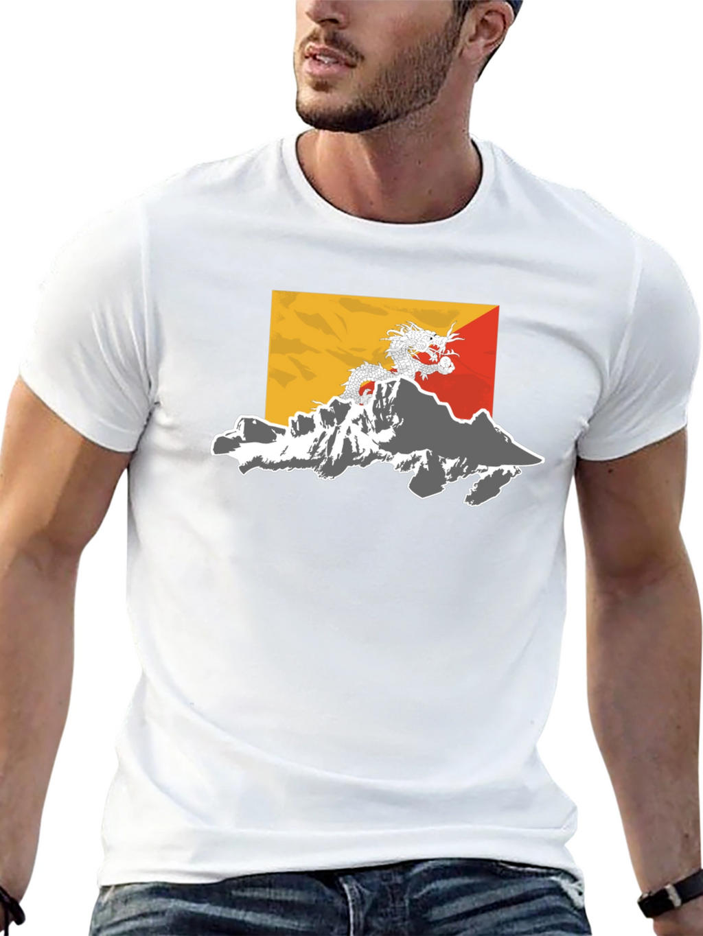 Bhutan Flag Dragon Graphic Tee - Black