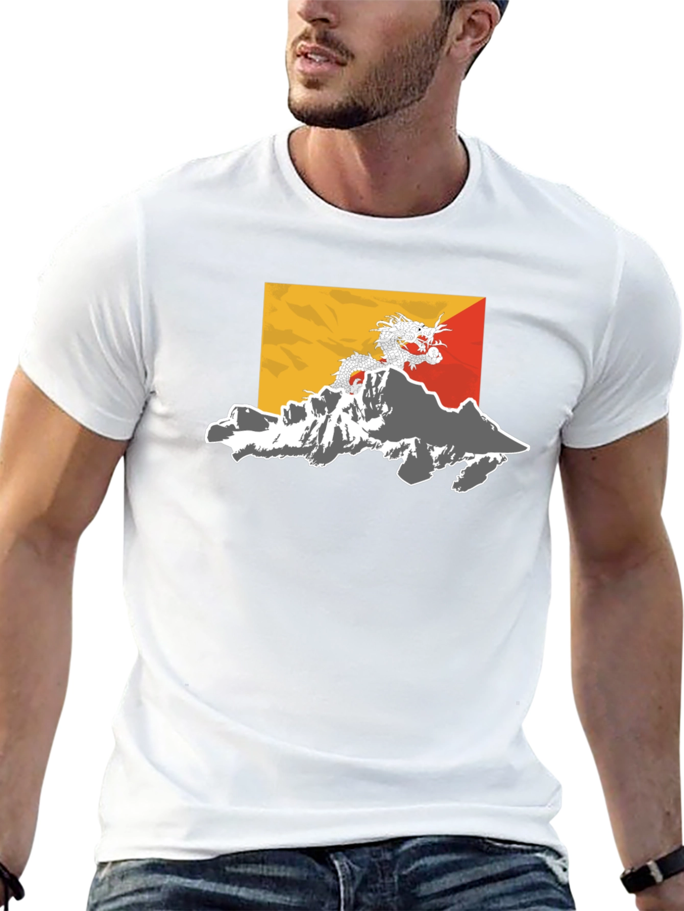 Bhutan Flag Dragon Graphic Tee - Black