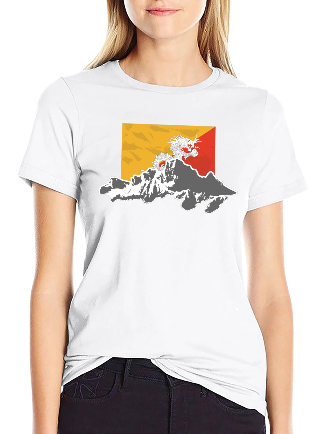 Bhutan Flag Dragon Graphic Tee - Black
