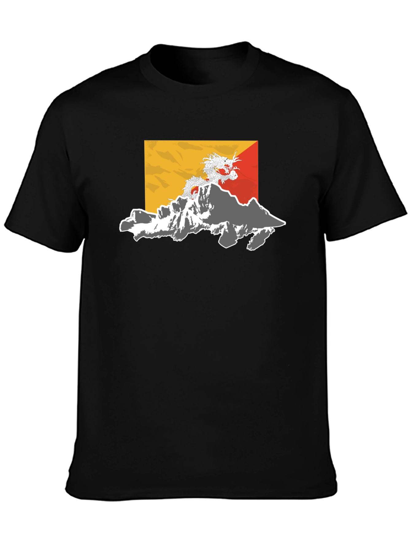 Bhutan Flag Dragon Graphic Tee - Black