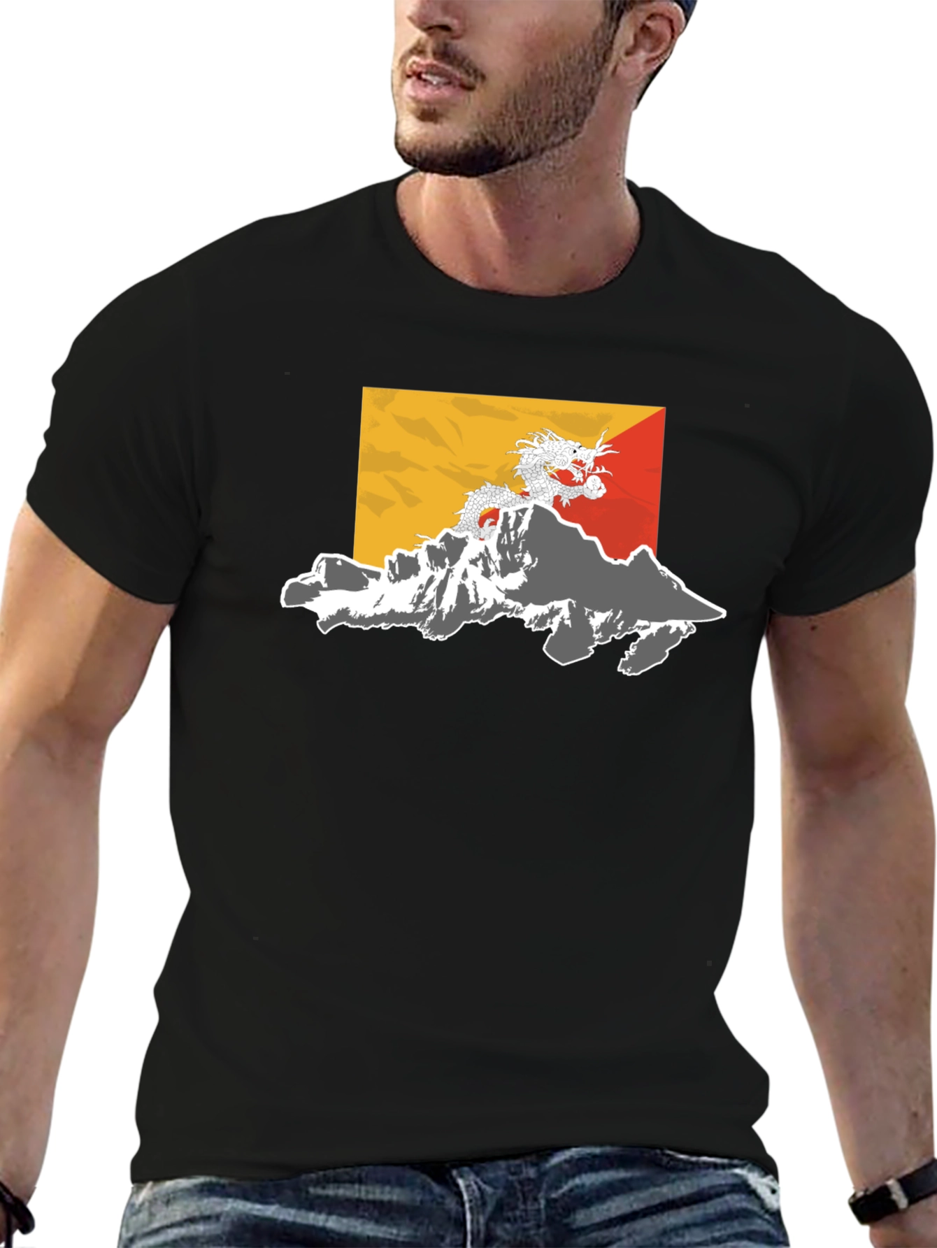 Bhutan Flag Dragon Graphic Tee - Black