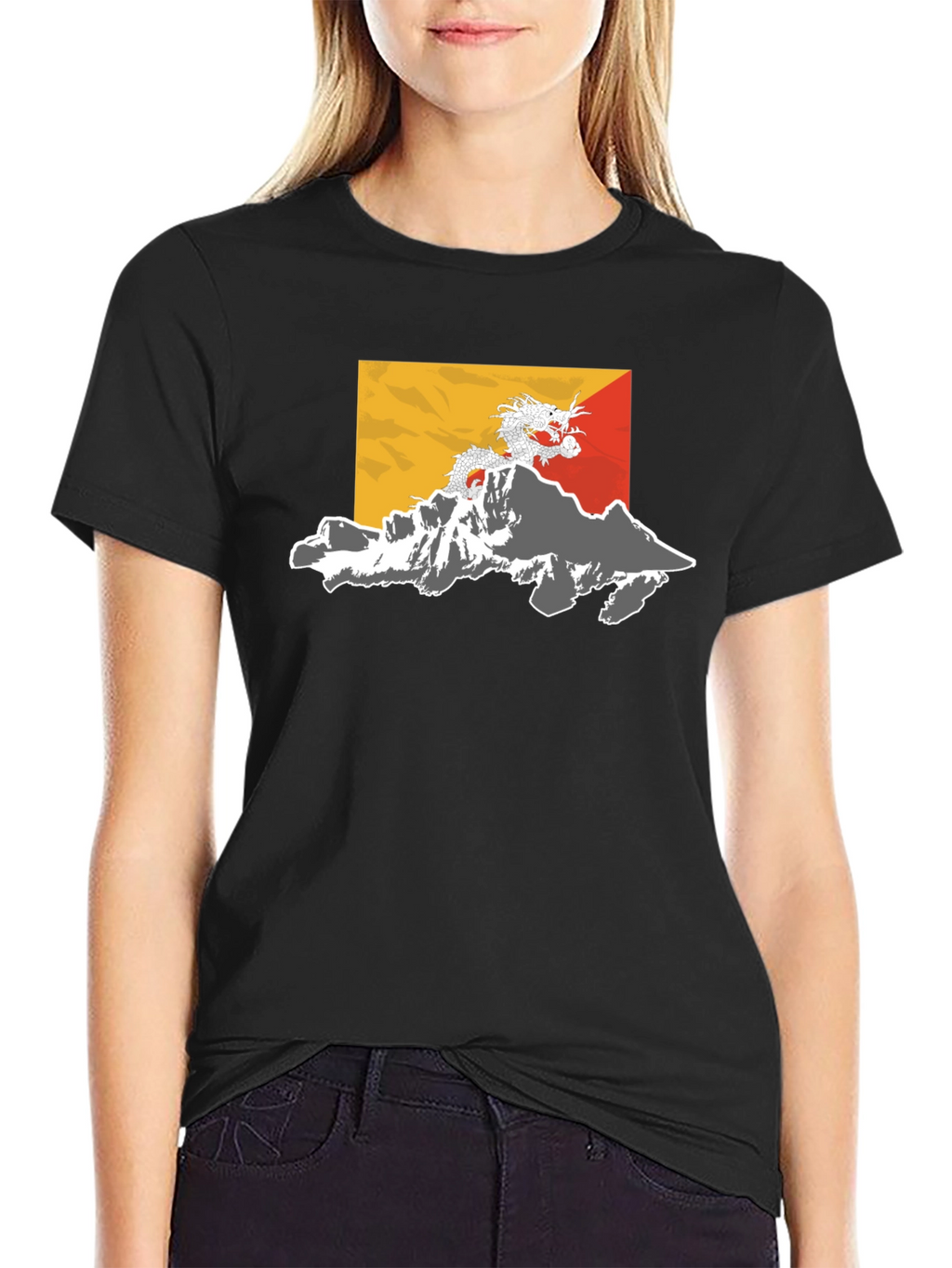 Bhutan Flag Dragon Graphic Tee - Black