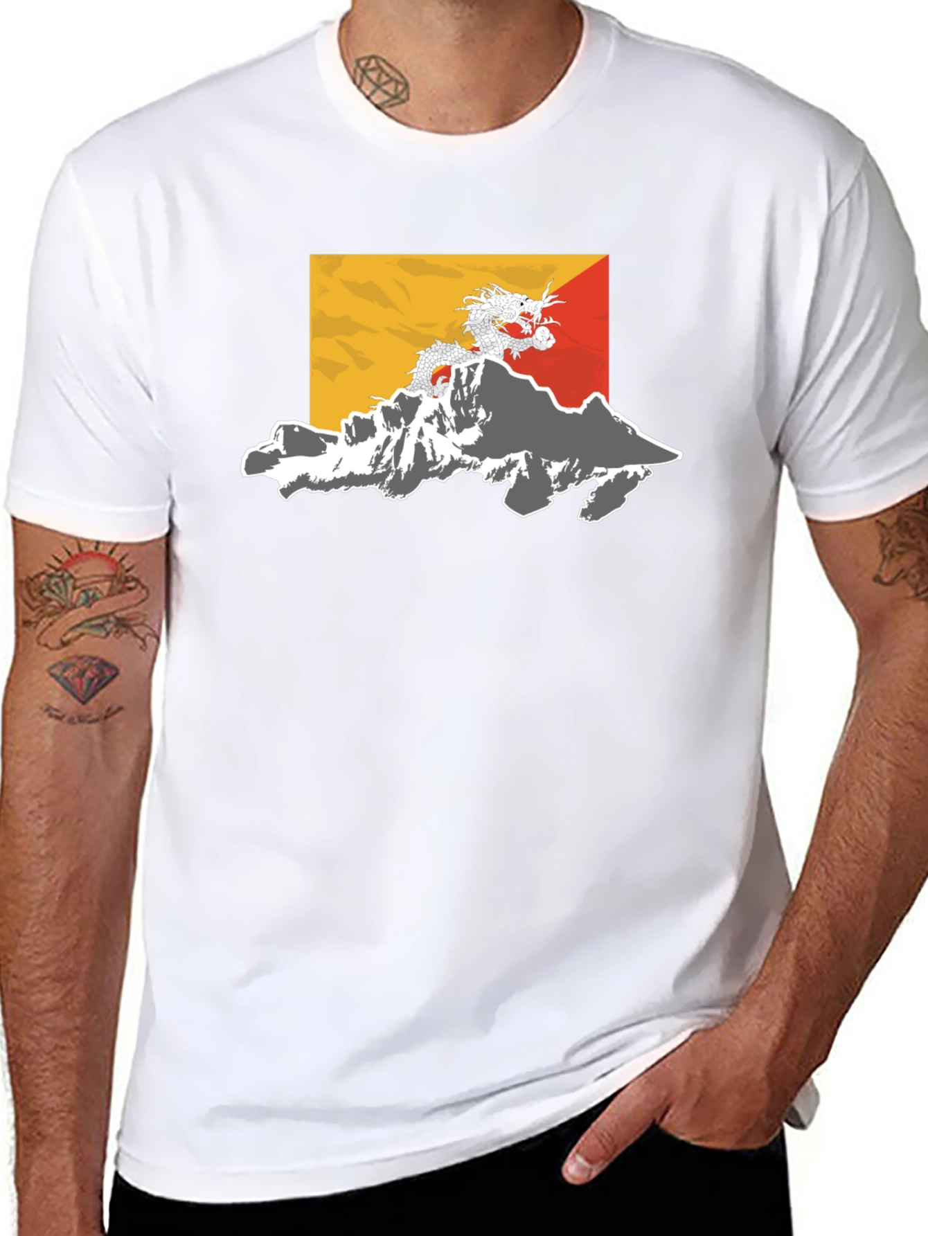 Bhutan Flag Dragon Graphic Tee - Black