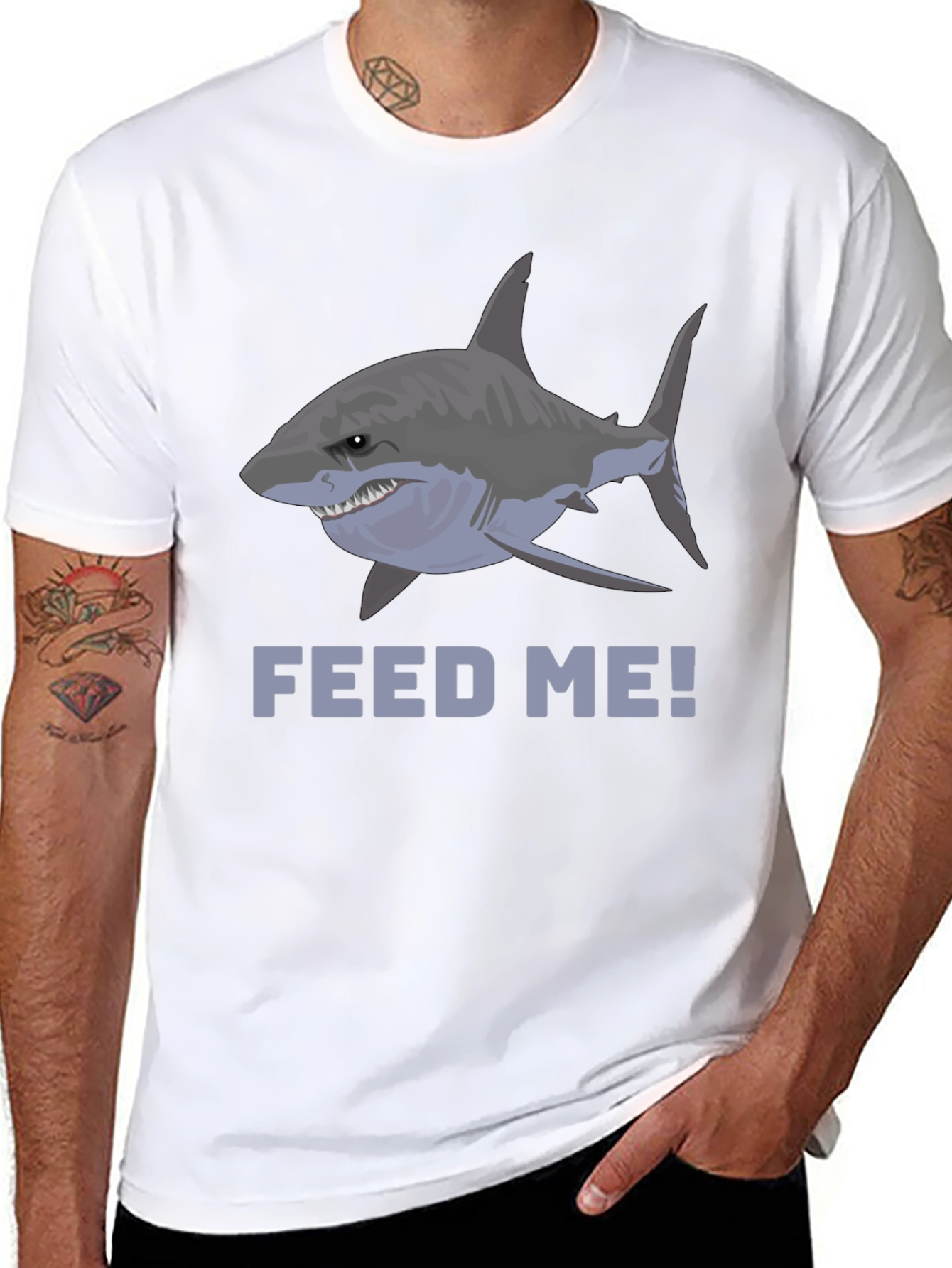 Feed Me Shark Graphic T-Shirt - Mens Black Tee