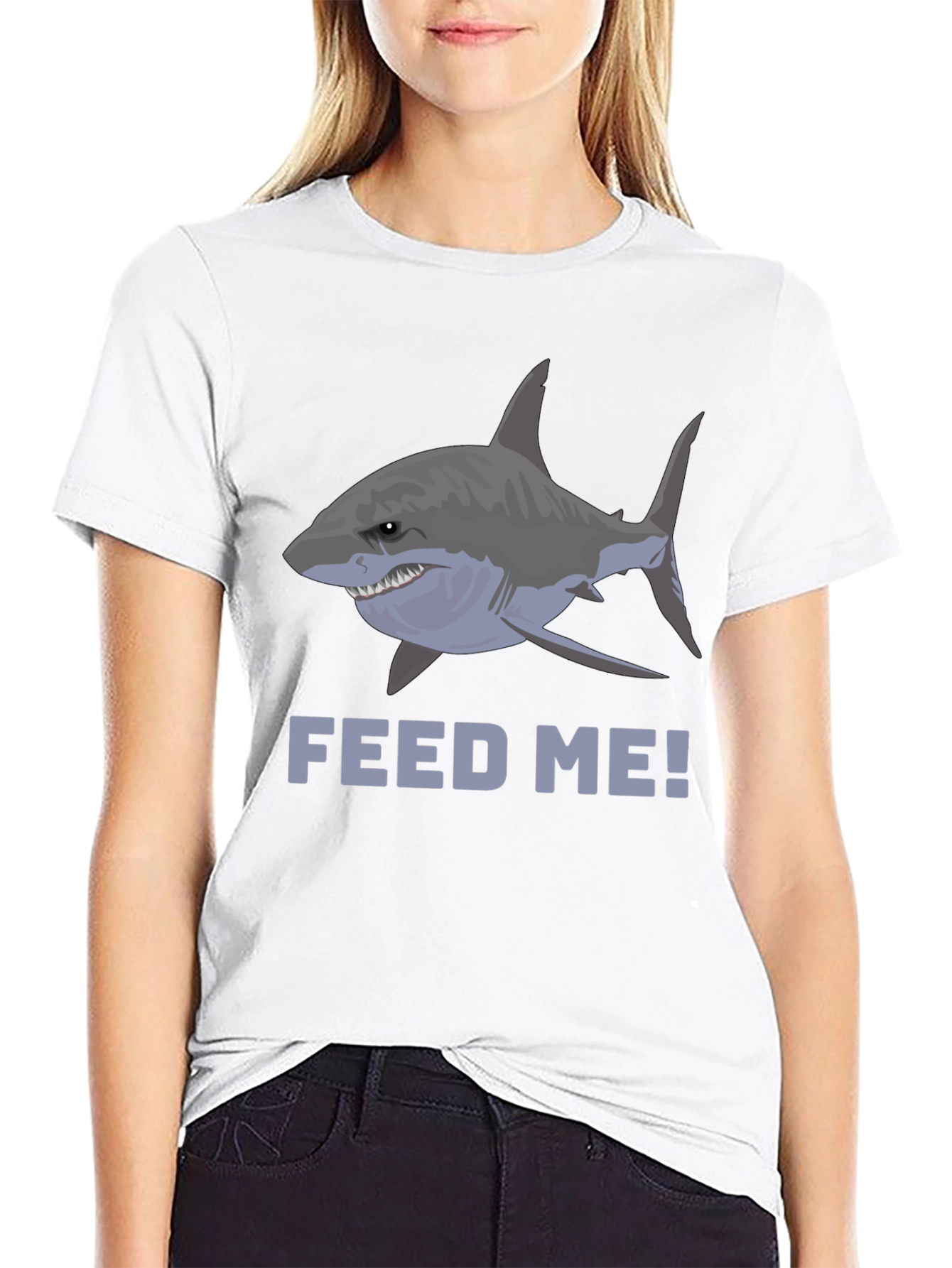 Feed Me Shark Graphic T-Shirt - Mens Black Tee
