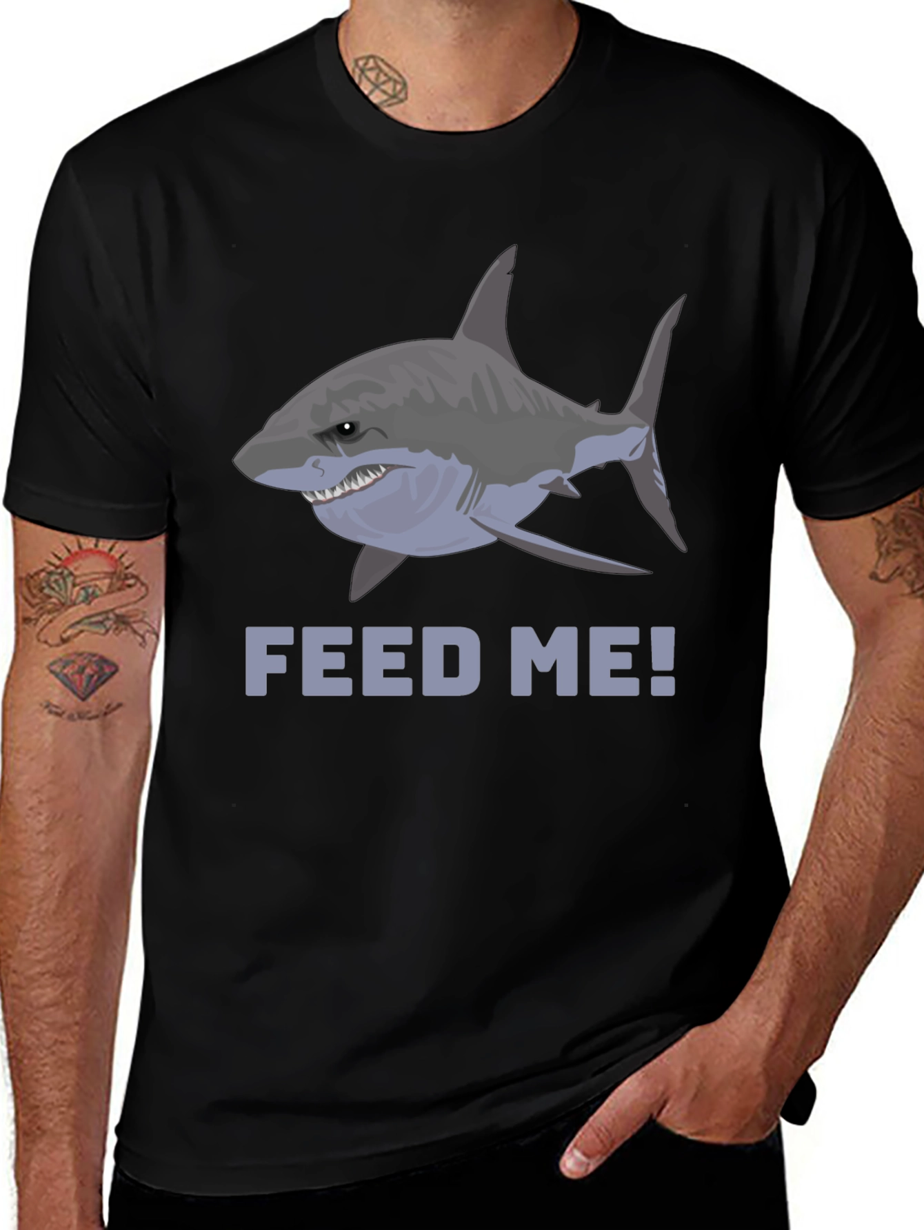 Feed Me Shark Graphic T-Shirt - Mens Black Tee