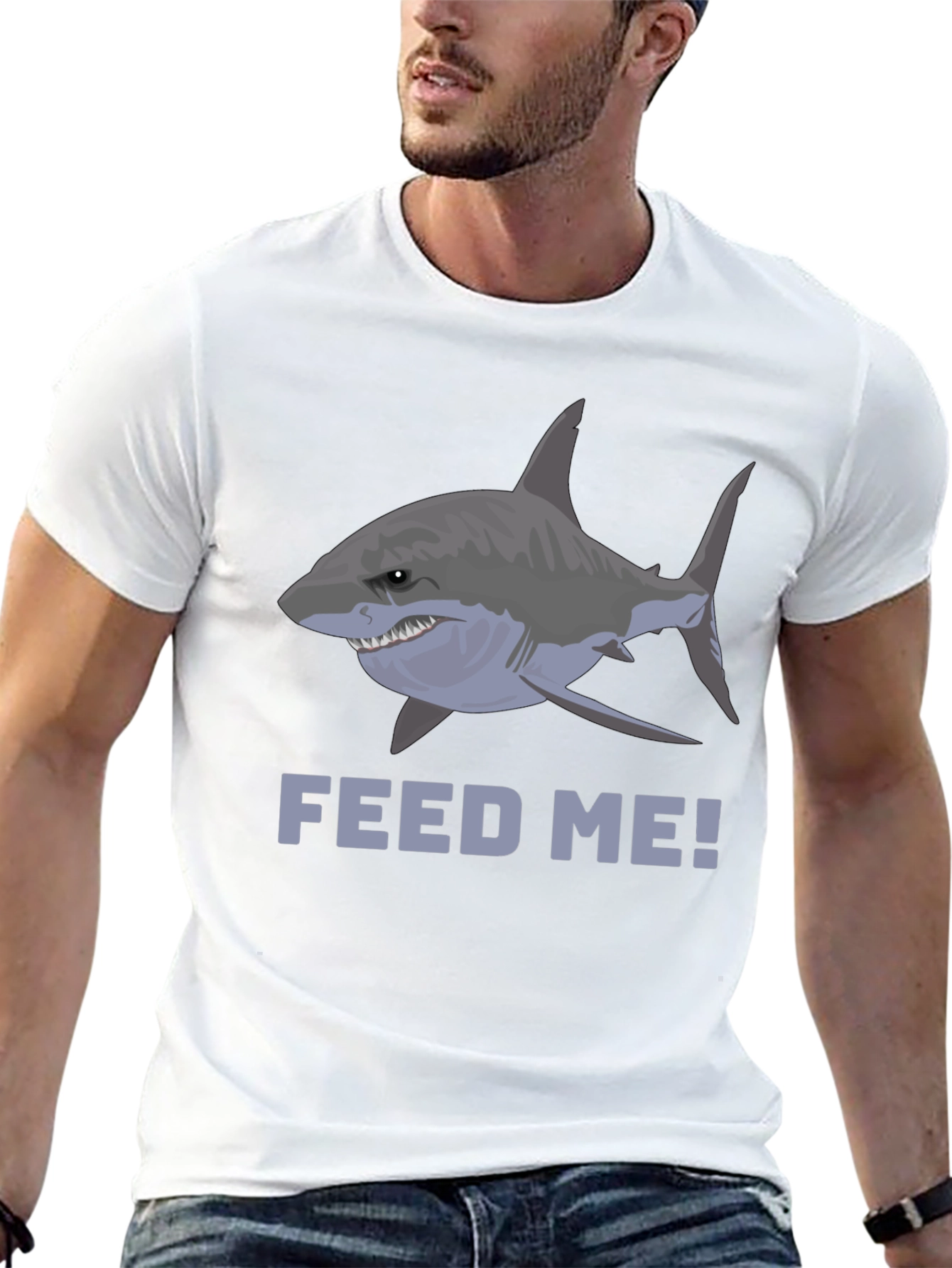 Feed Me Shark Graphic T-Shirt - Mens Black Tee