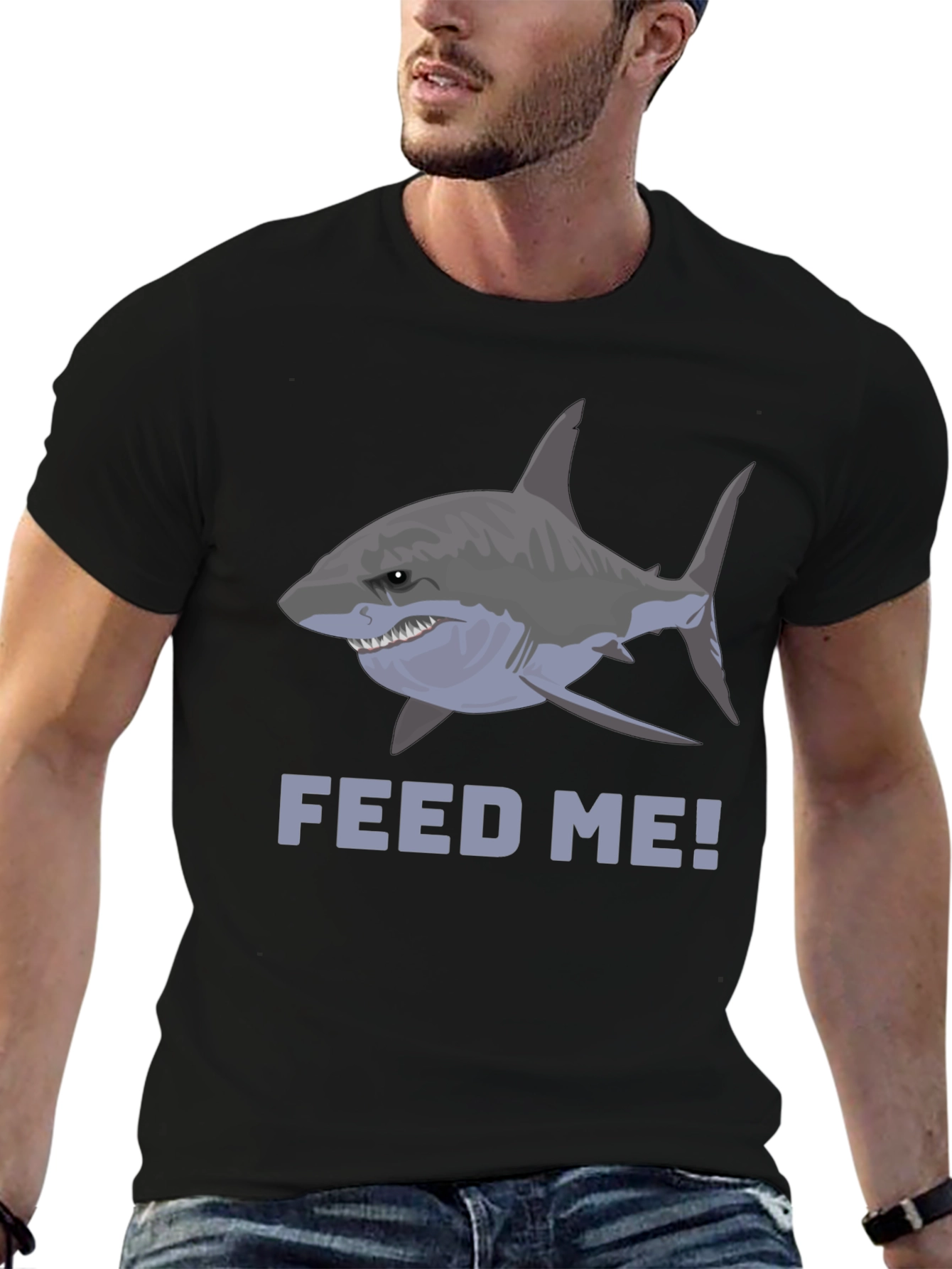 Feed Me Shark Graphic T-Shirt - Mens Black Tee
