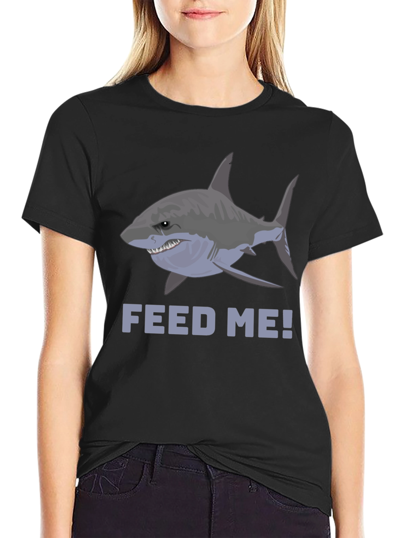 Feed Me Shark Graphic T-Shirt - Mens Black Tee