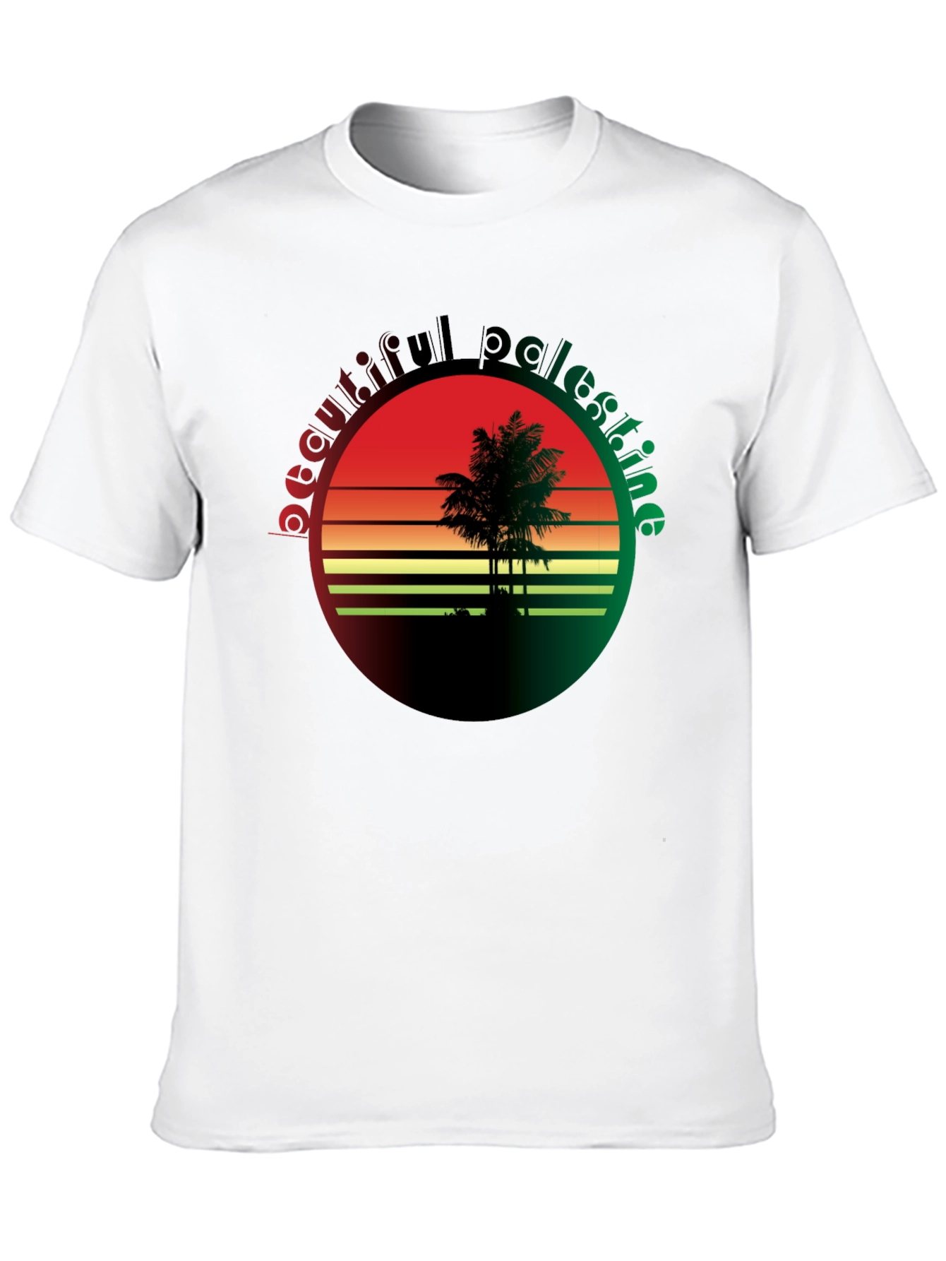 Beautiful Palestine T-Shirt - Retro Sunset Palm Tree Design