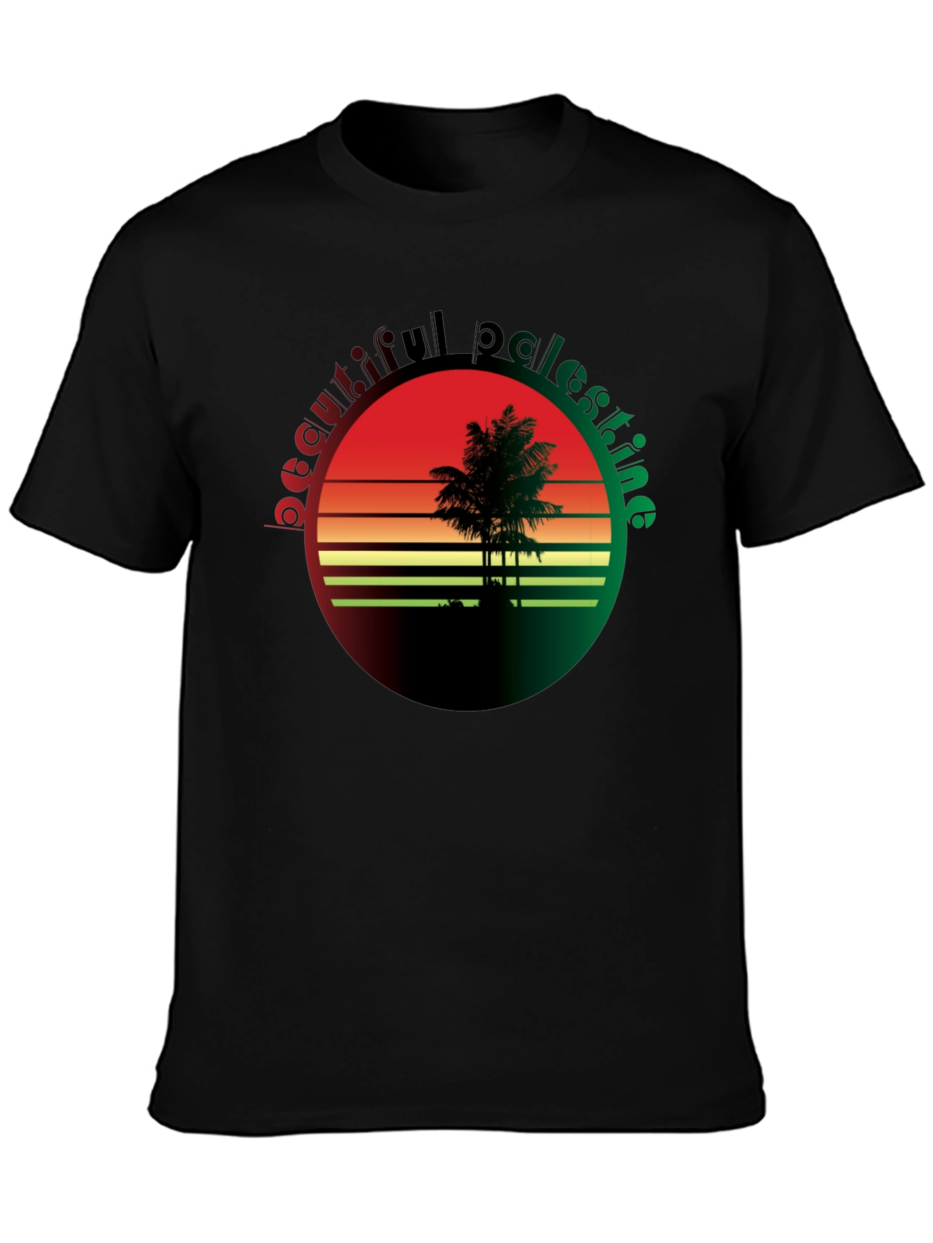 Beautiful Palestine T-Shirt - Retro Sunset Palm Tree Design