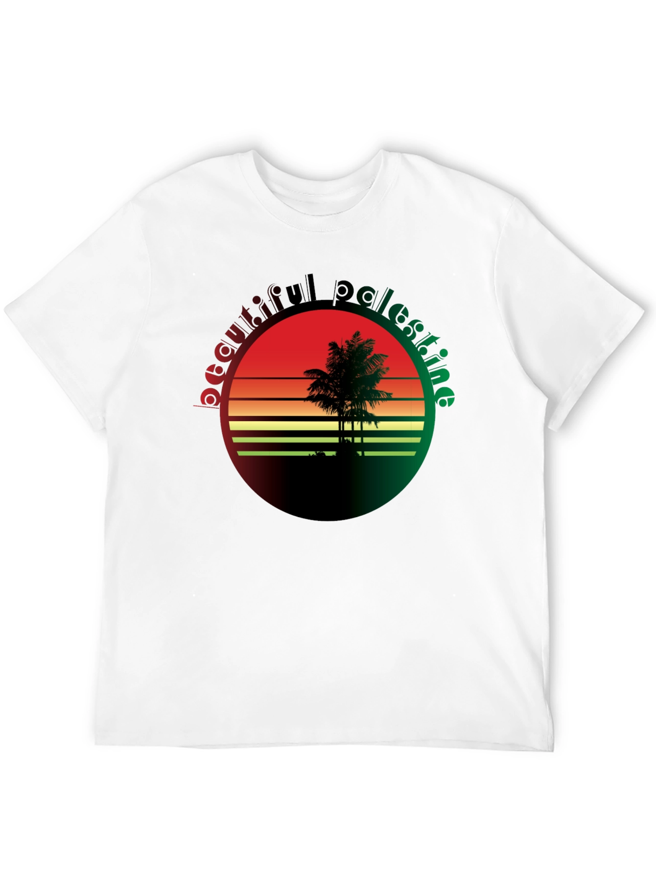 Beautiful Palestine T-Shirt - Retro Sunset Palm Tree Design