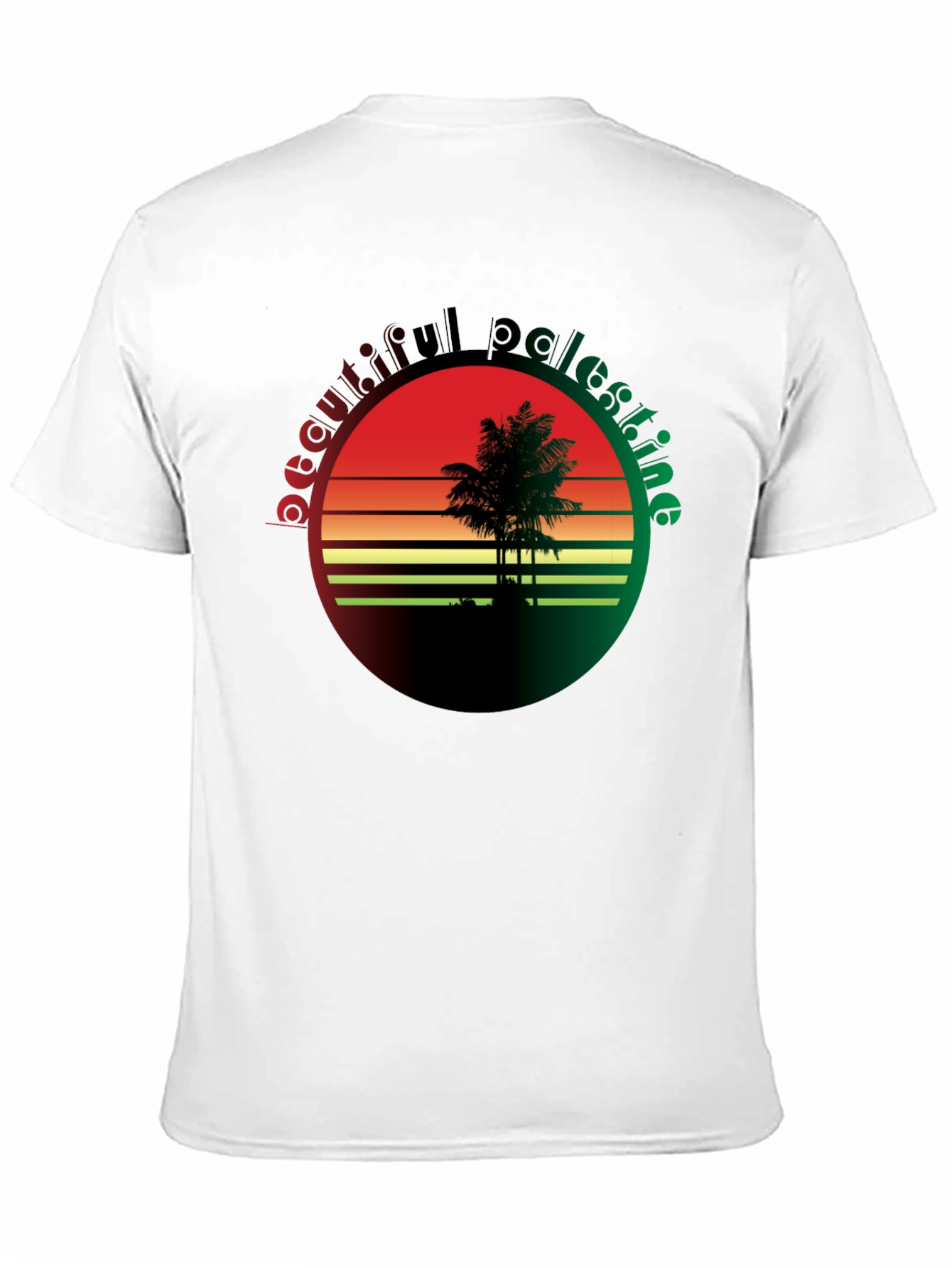 Beautiful Palestine T-Shirt - Retro Sunset Palm Tree Design