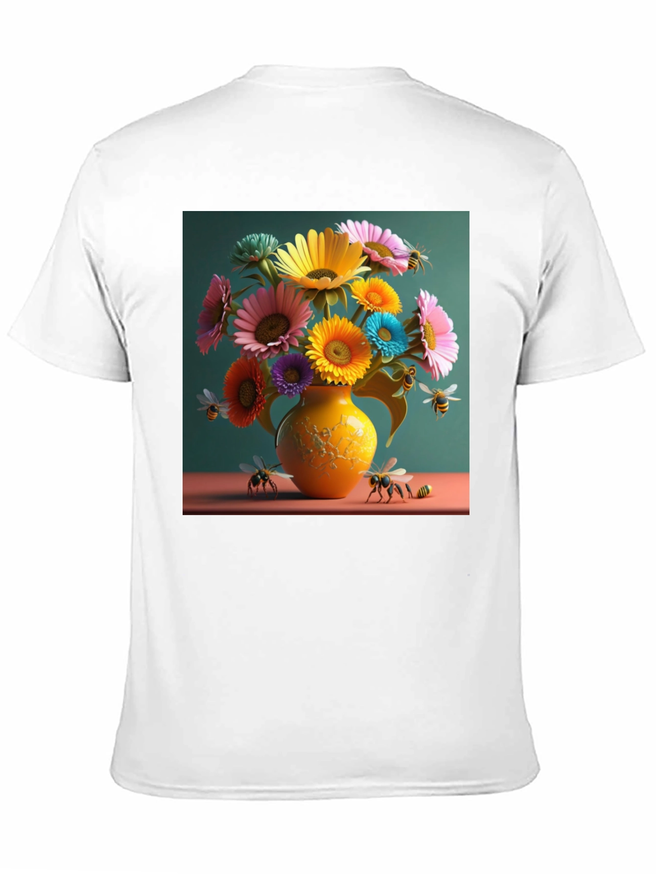 Floral Bee Graphic Tee - Stylish Crew Neck T-Shirt