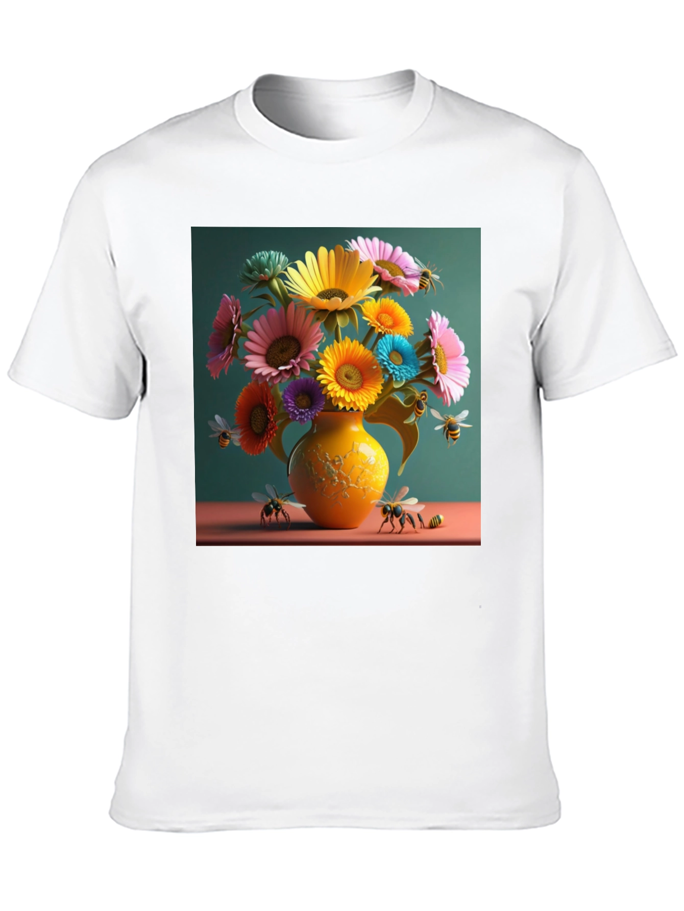 Floral Bee Graphic Tee - Stylish Crew Neck T-Shirt