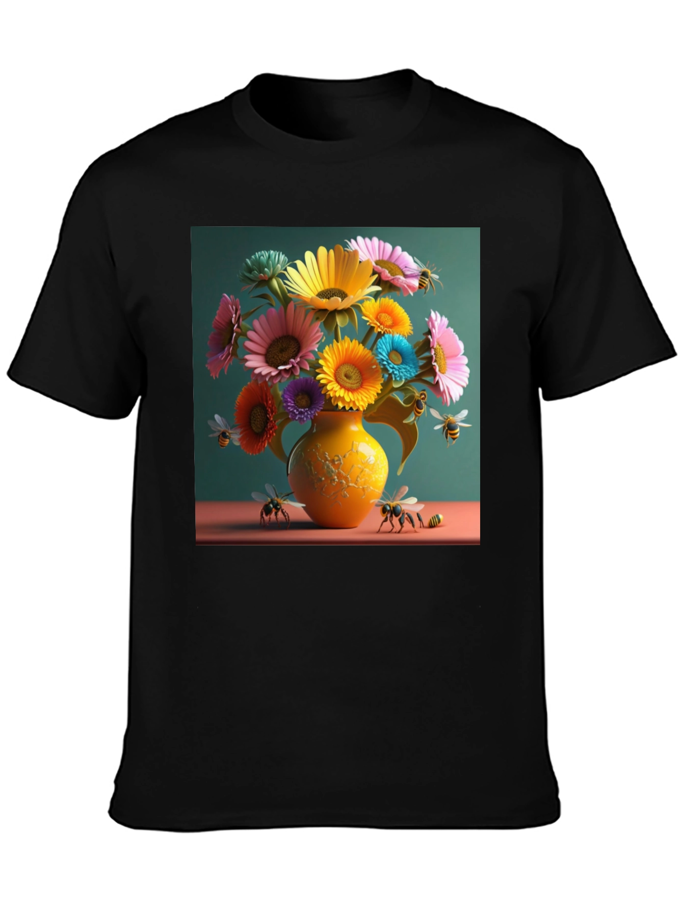 Floral Bee Graphic Tee - Stylish Crew Neck T-Shirt