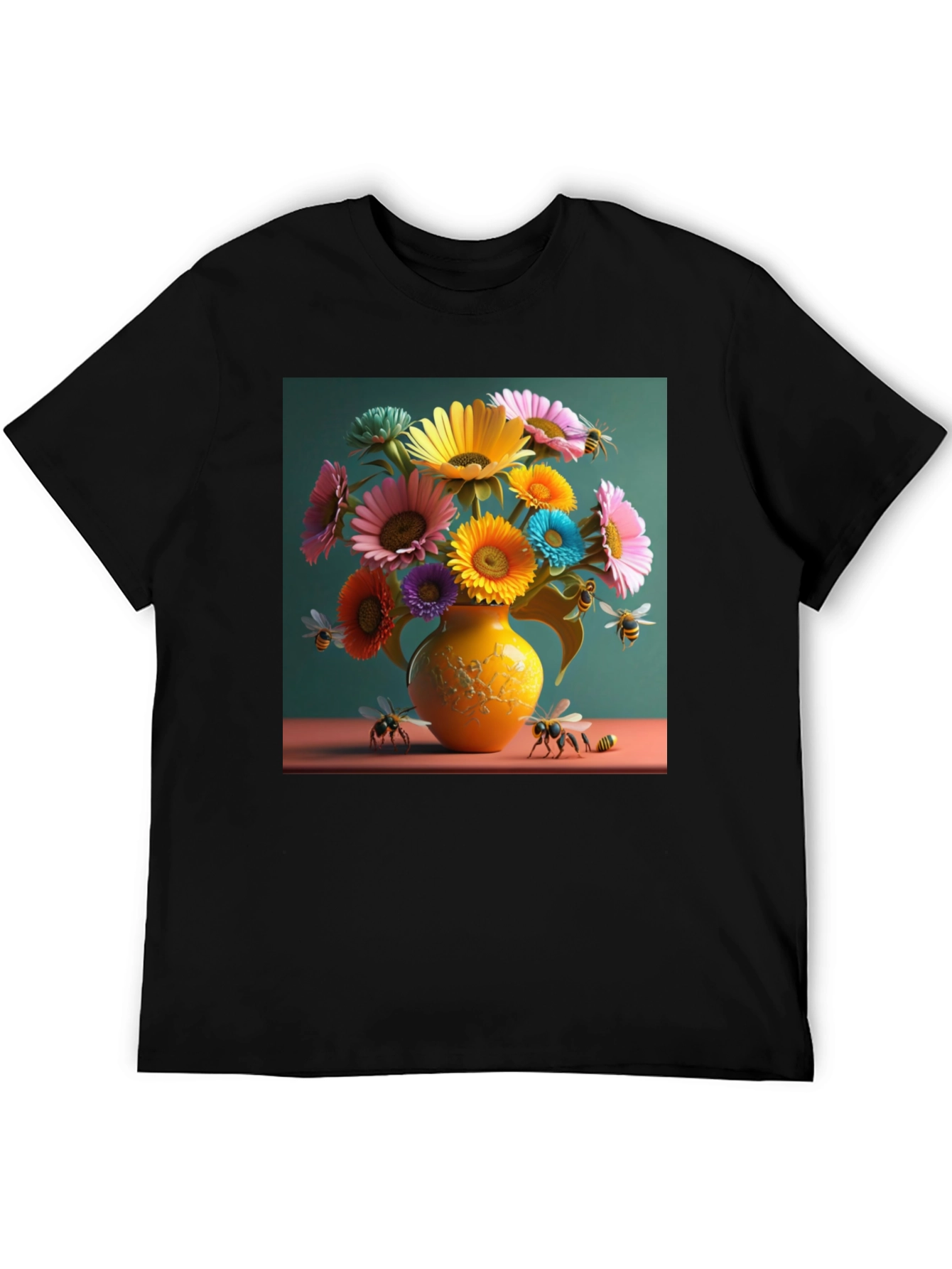 Floral Bee Graphic Tee - Stylish Crew Neck T-Shirt