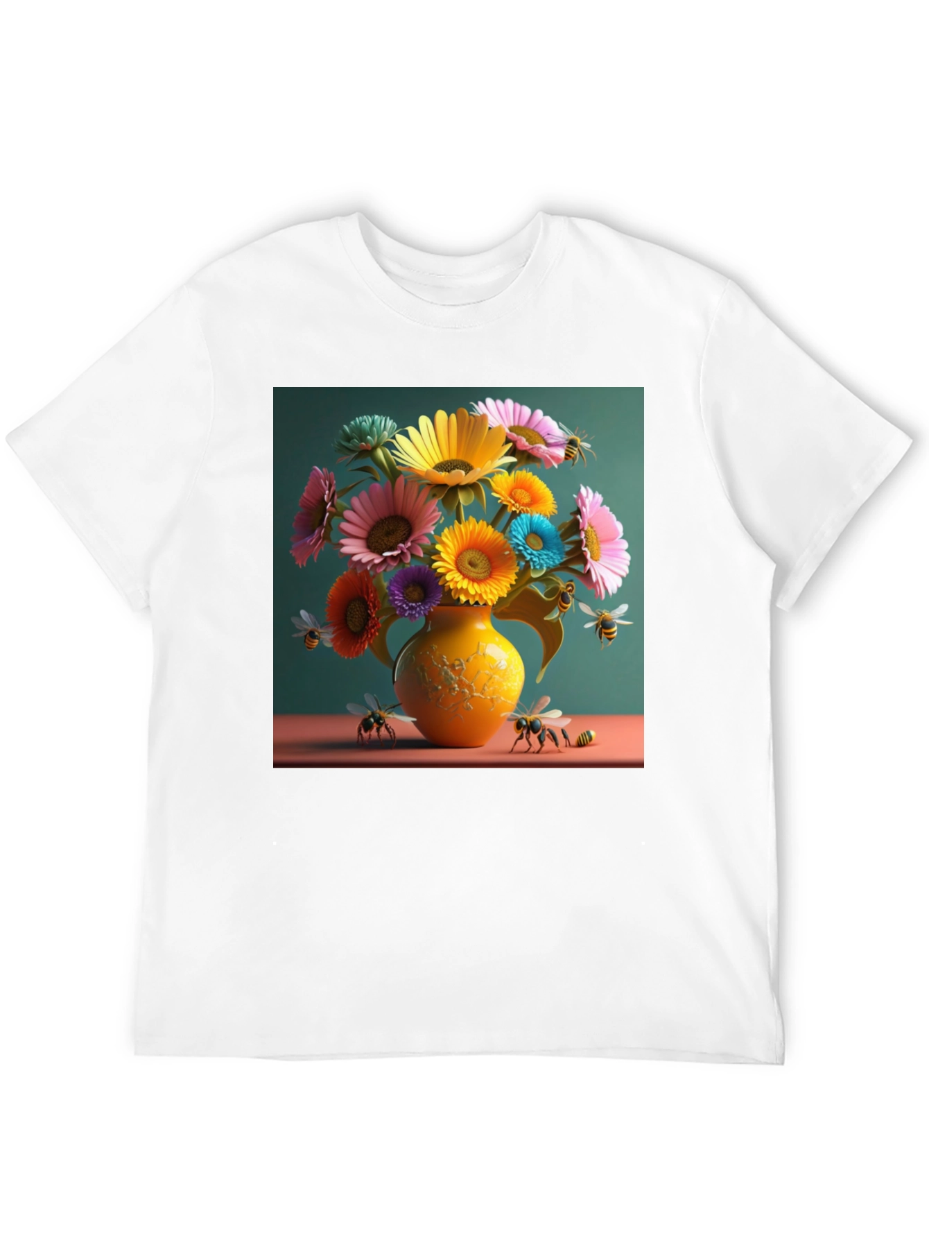Floral Bee Graphic Tee - Stylish Crew Neck T-Shirt