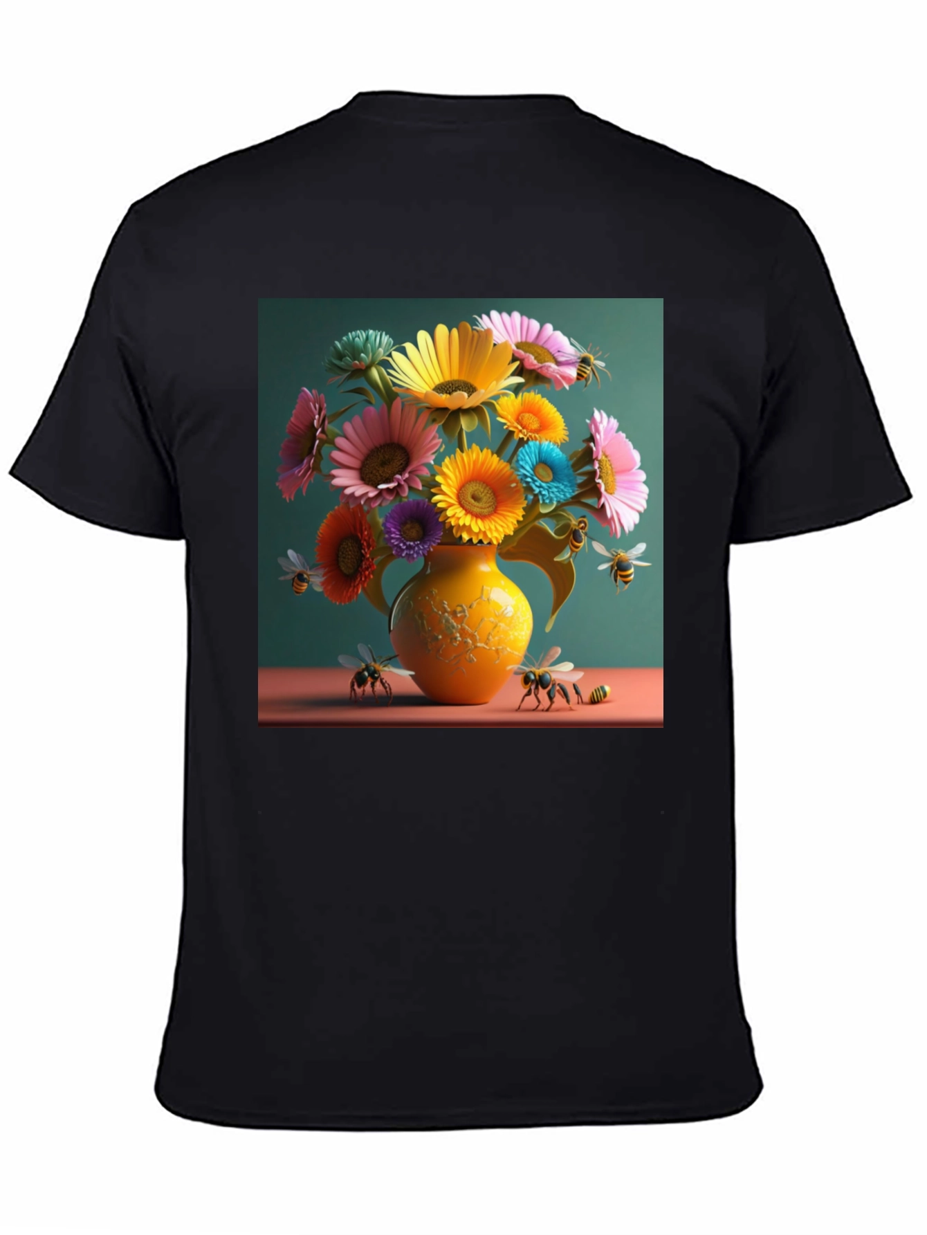Floral Bee Graphic Tee - Stylish Crew Neck T-Shirt