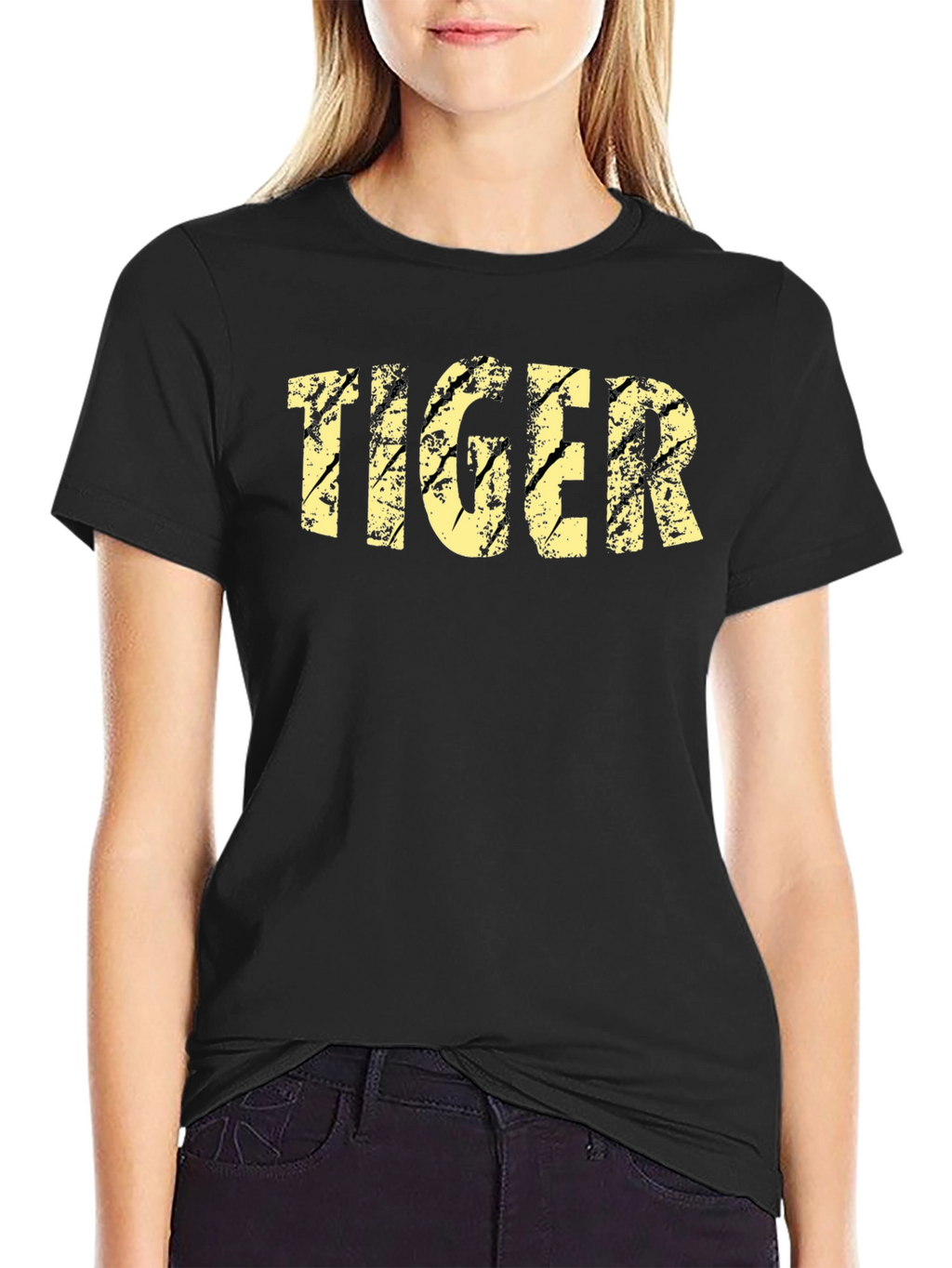Distressed Tiger Graphic Black T-Shirt
