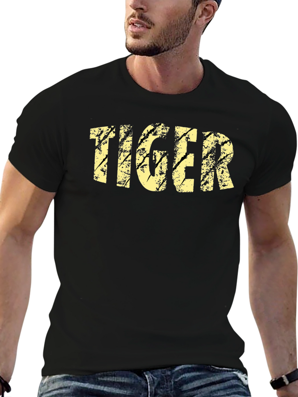 Distressed Tiger Graphic Black T-Shirt