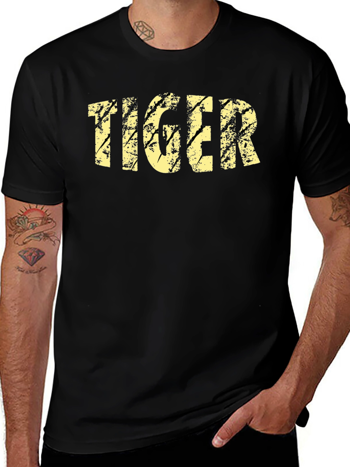Distressed Tiger Graphic Black T-Shirt