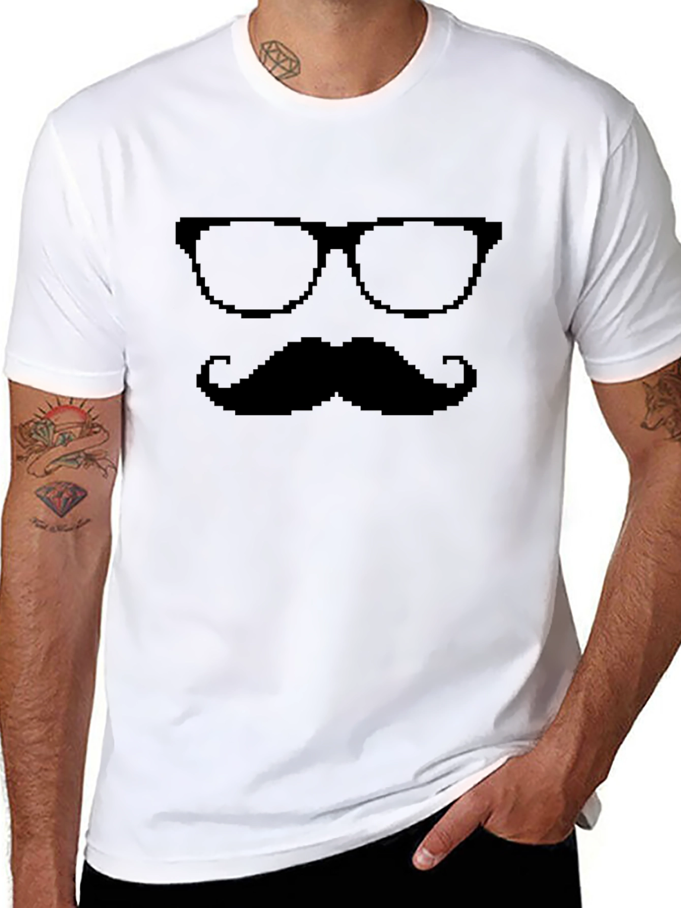 Pixel Glasses & Mustache Graphic Tee - Black