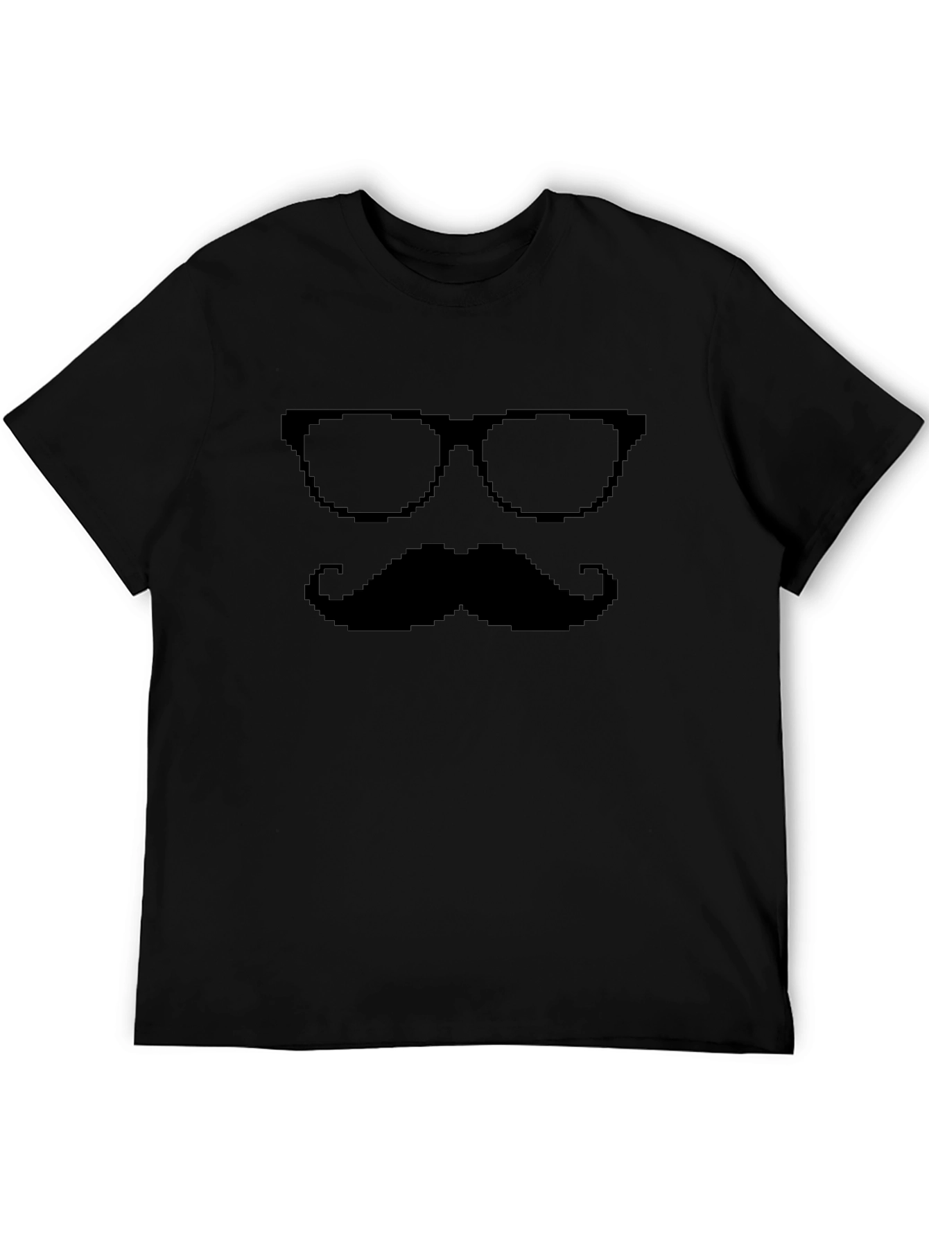 Pixel Glasses & Mustache Graphic Tee - Black