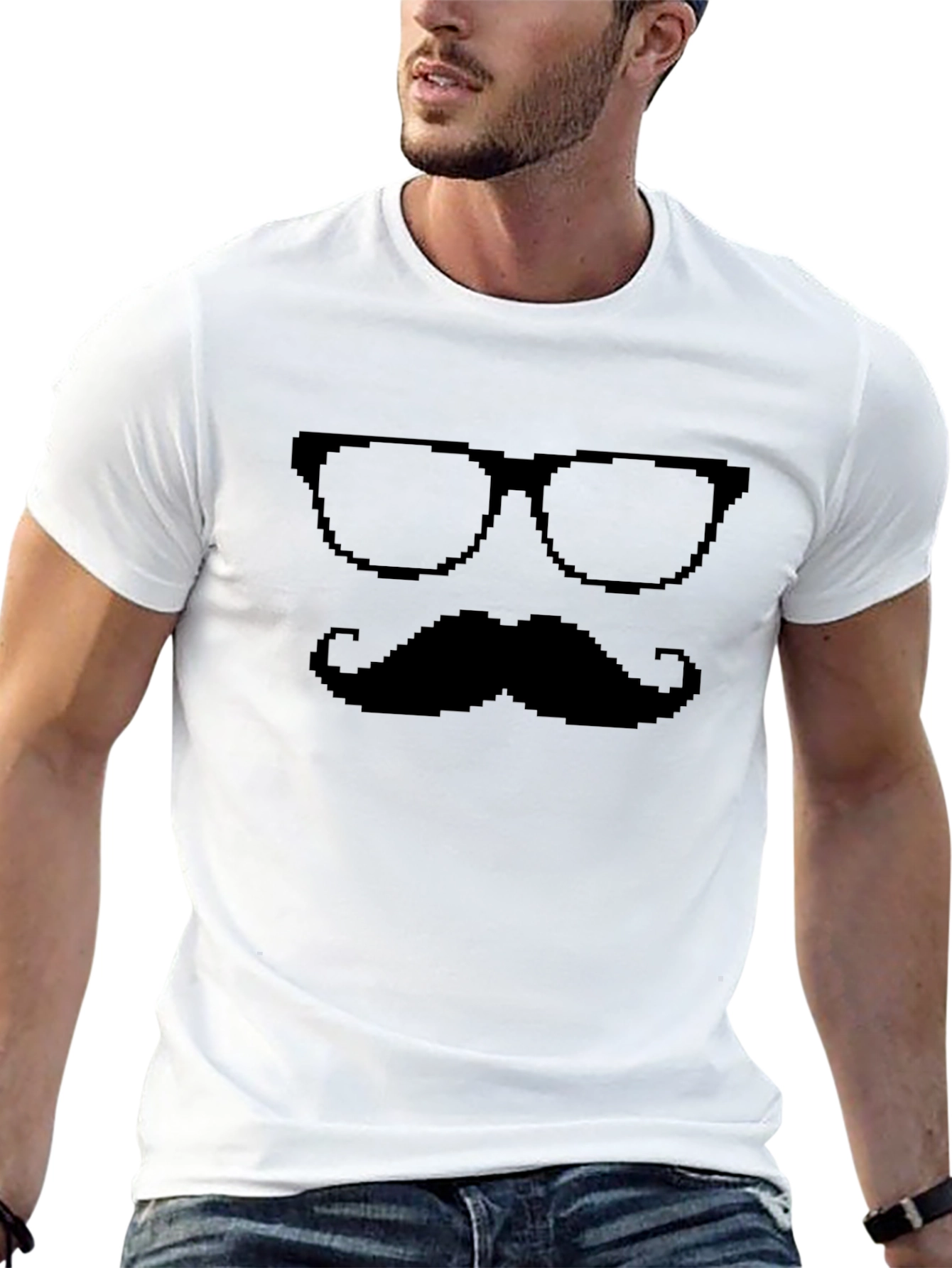 Pixel Glasses & Mustache Graphic Tee - Black