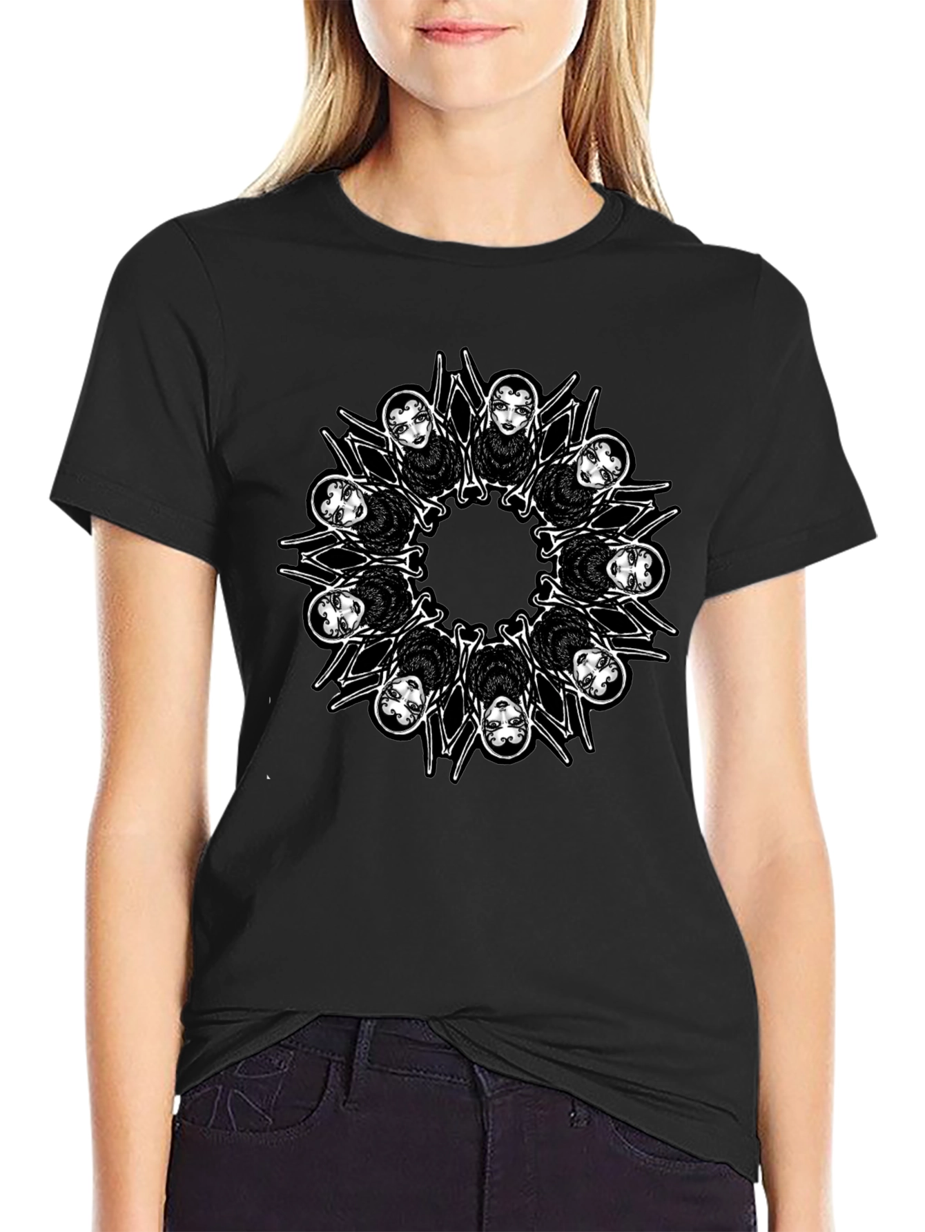 Creepy Spider Girl Mandala Graphic Tee - Mens Black T-Shirt