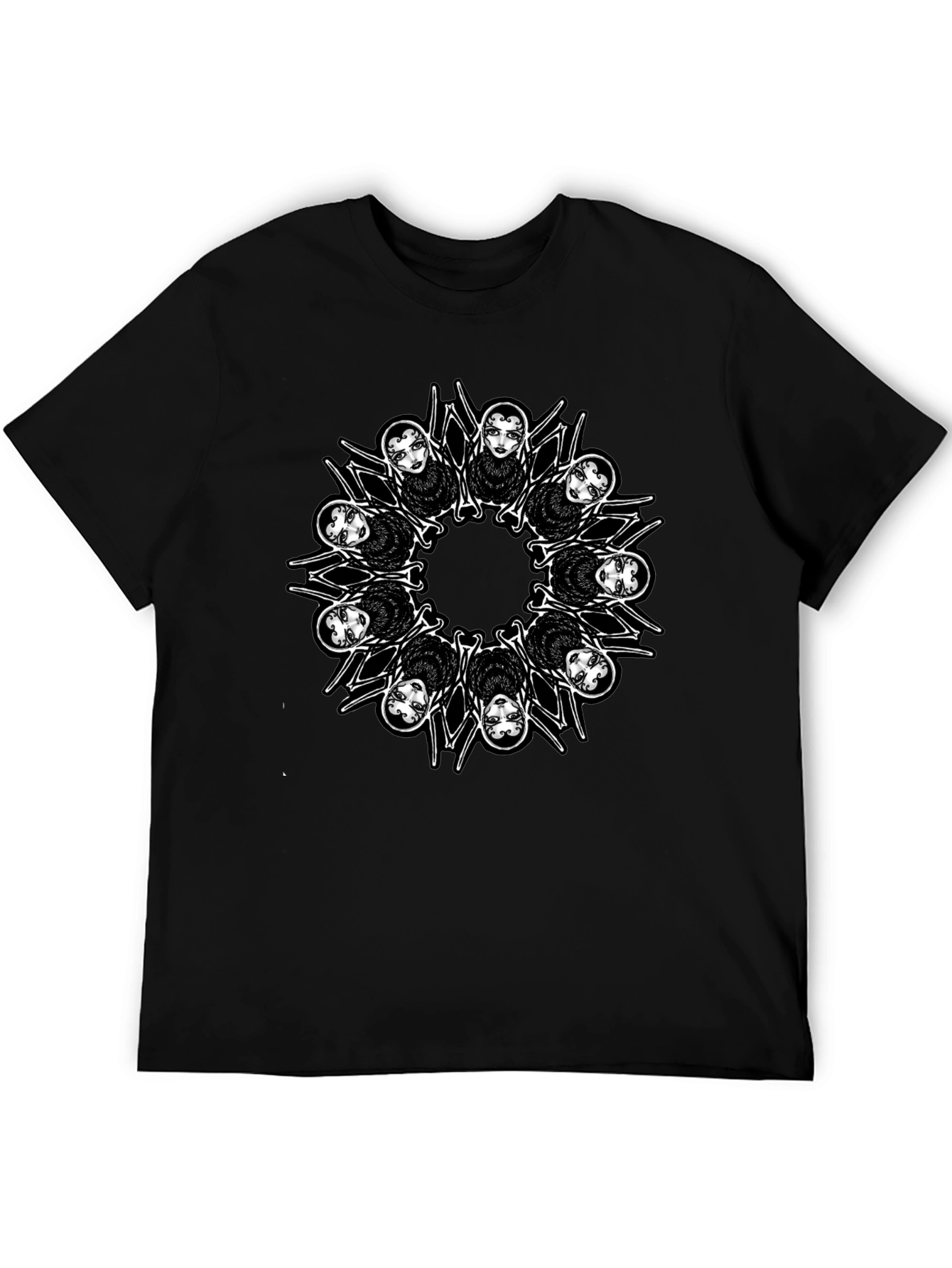 Creepy Spider Girl Mandala Graphic Tee - Mens Black T-Shirt