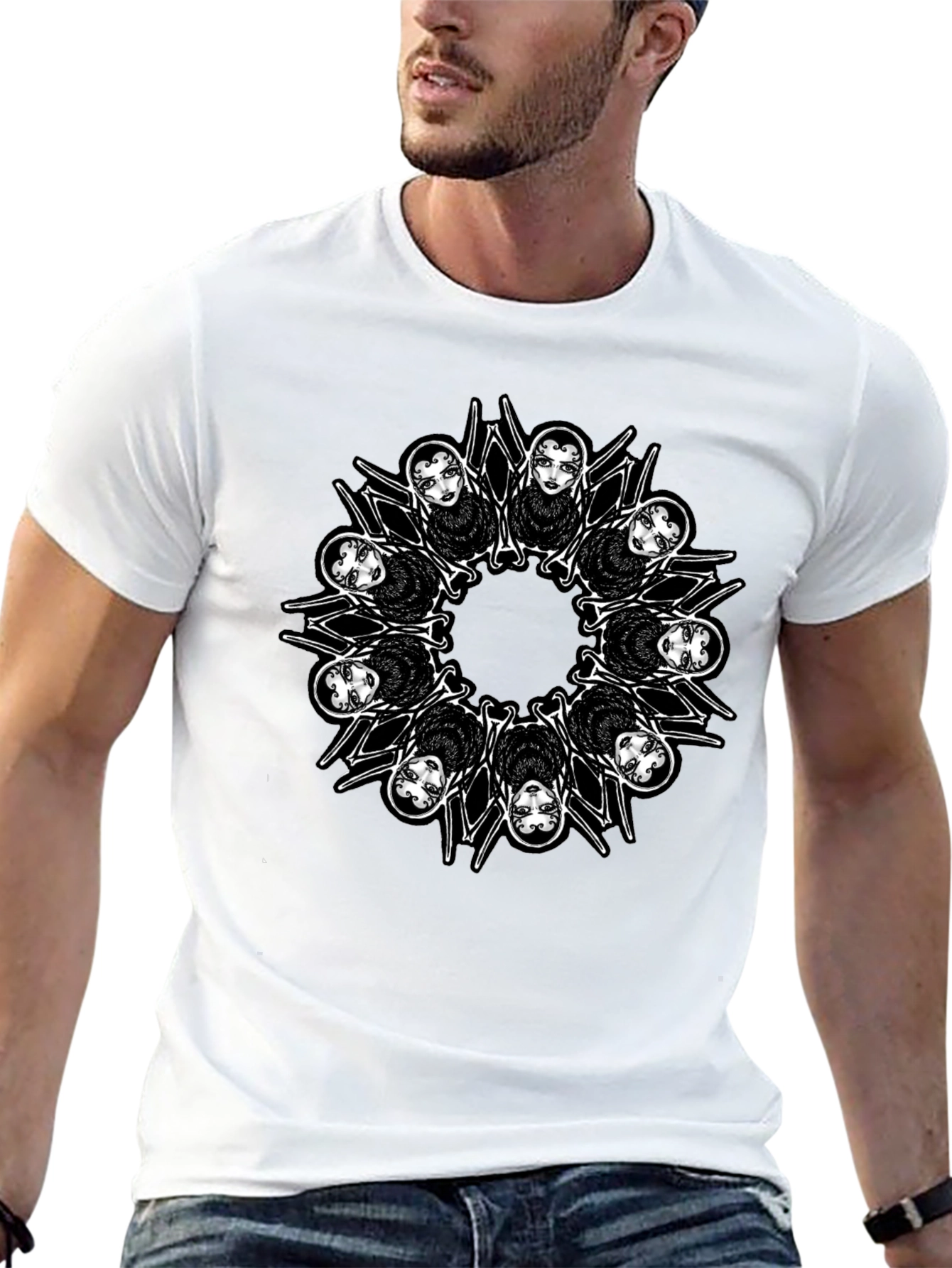 Creepy Spider Girl Mandala Graphic Tee - Mens Black T-Shirt