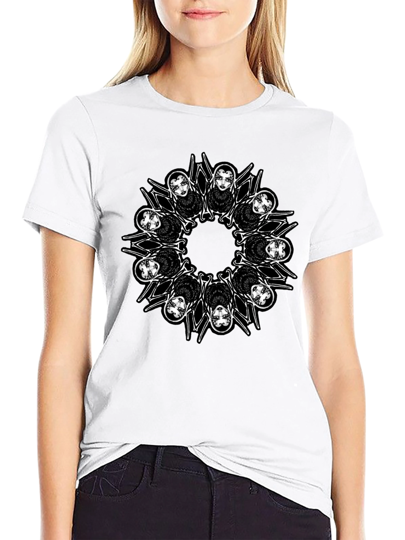 Creepy Spider Girl Mandala Graphic Tee - Mens Black T-Shirt