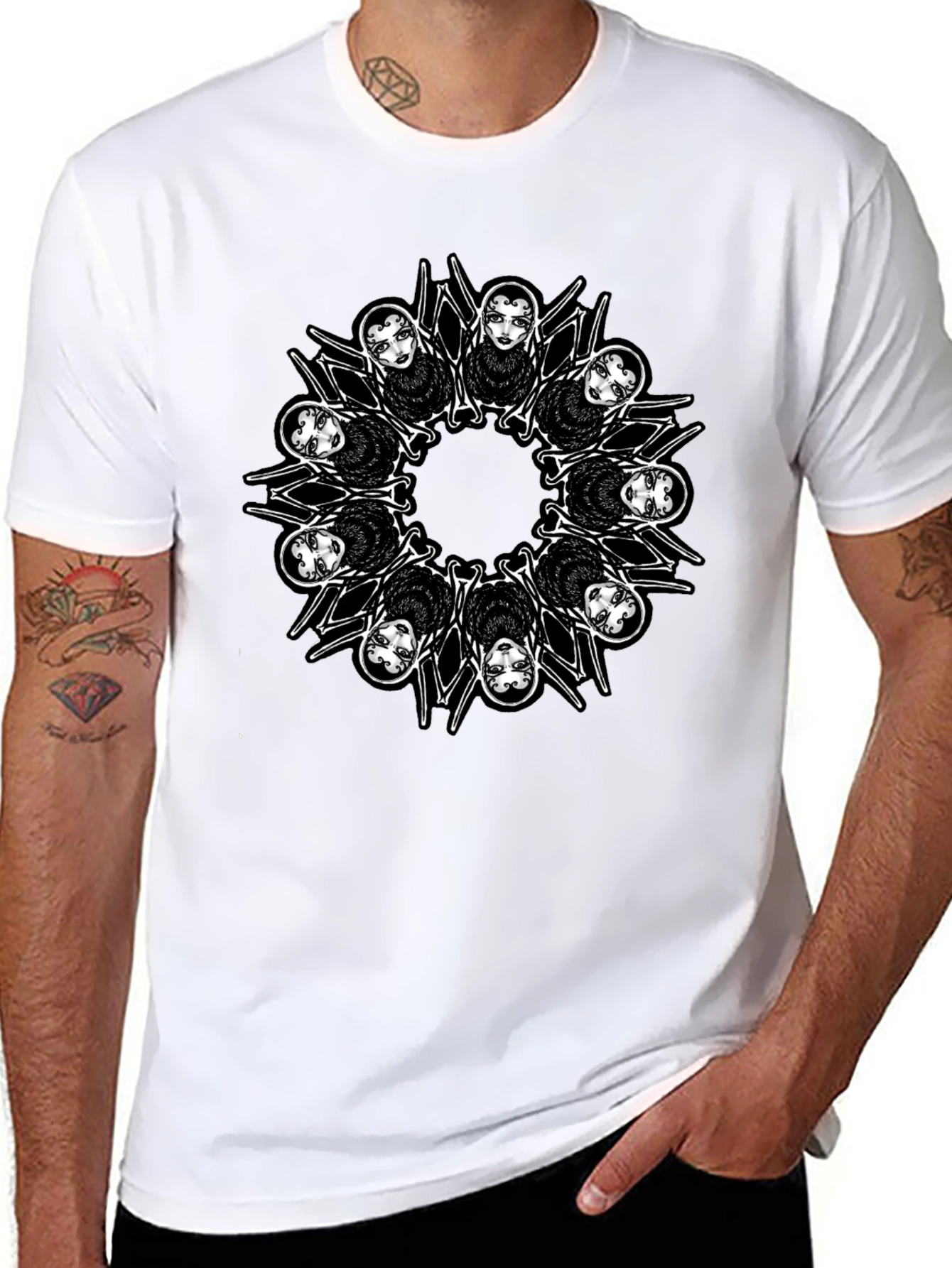 Creepy Spider Girl Mandala Graphic Tee - Mens Black T-Shirt