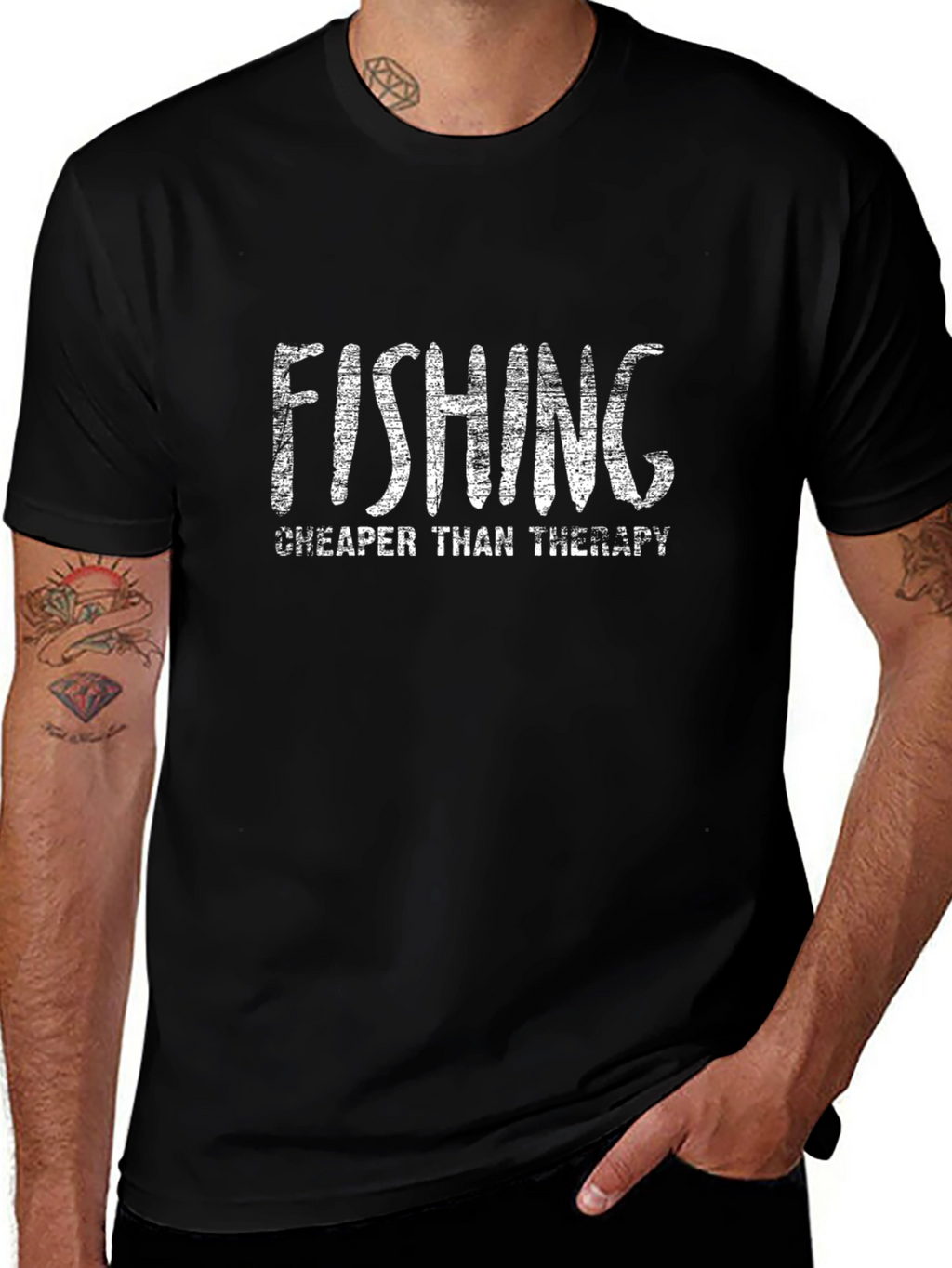 Fishing Cheaper Than Therapy Black T-Shirt