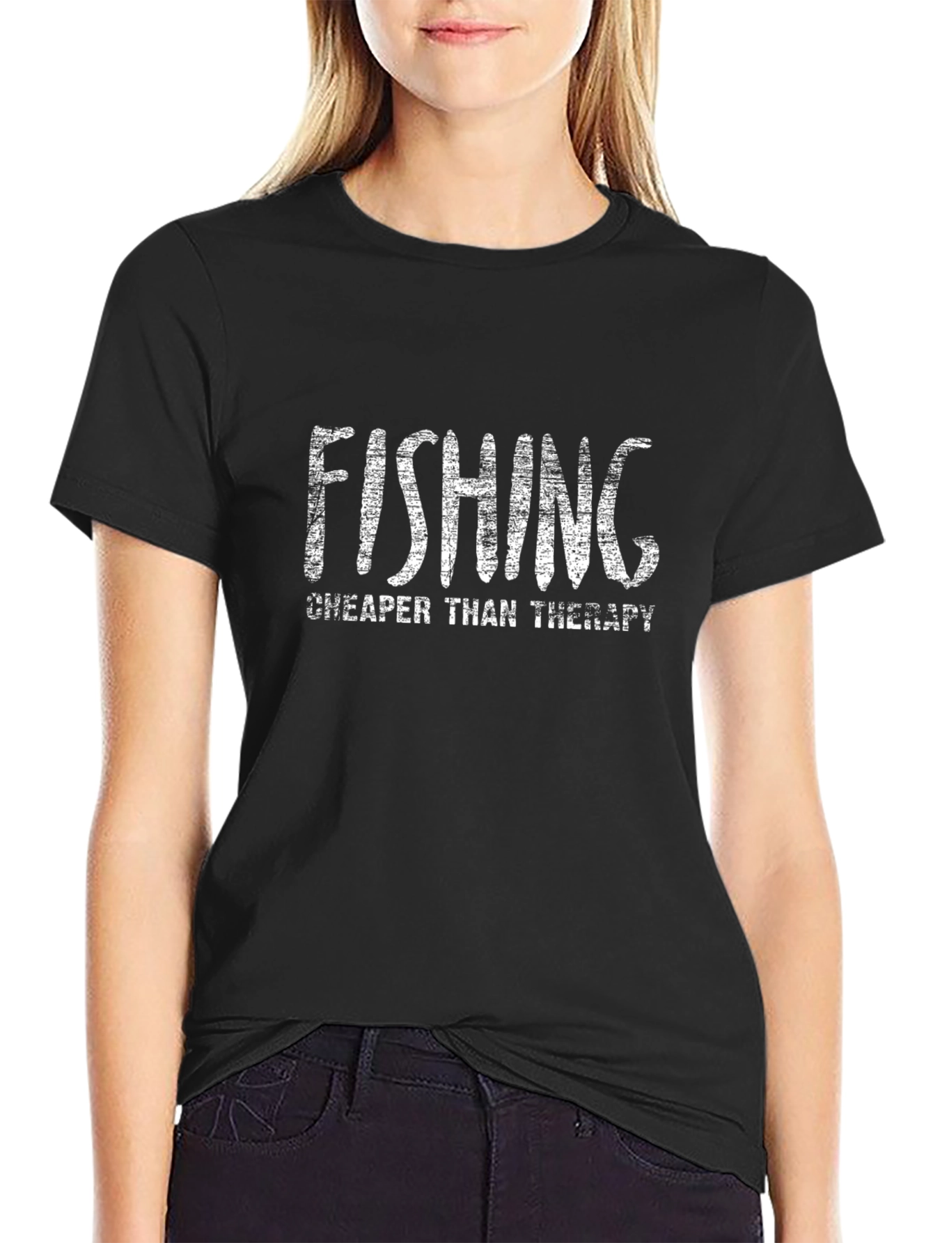 Fishing Cheaper Than Therapy Black T-Shirt
