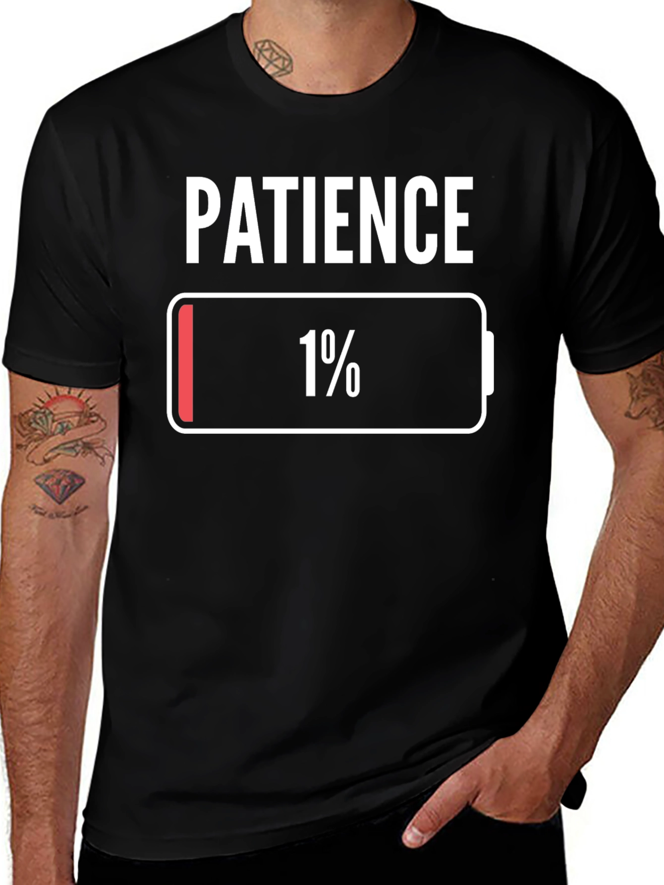 Patience 1% Low Battery T-Shirt Novelty Graphic Tee