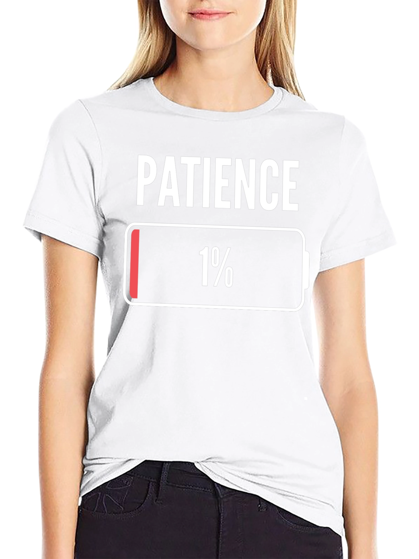 Patience 1% Low Battery T-Shirt Novelty Graphic Tee