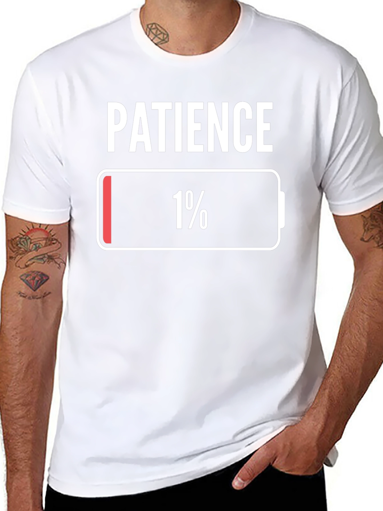 Patience 1% Low Battery T-Shirt Novelty Graphic Tee