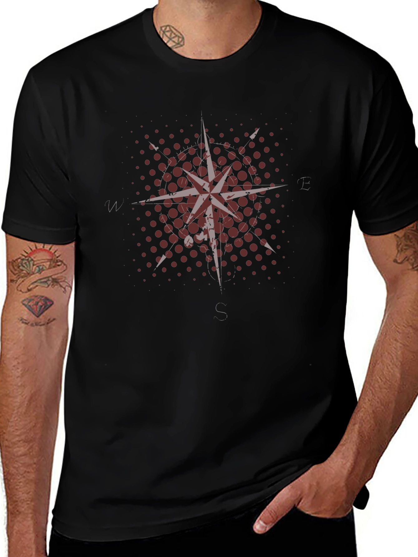 Compass Rose Graphic Tee - Black Cotton Blend