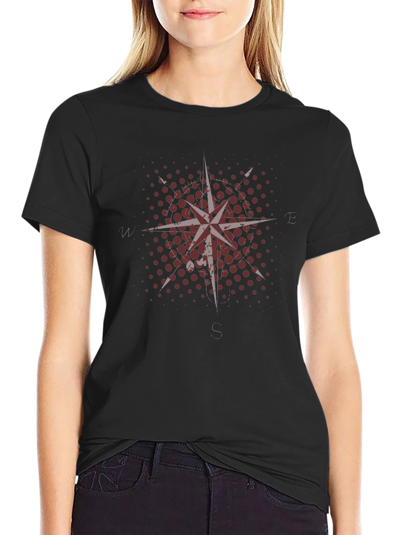 Compass Rose Graphic Tee - Black Cotton Blend
