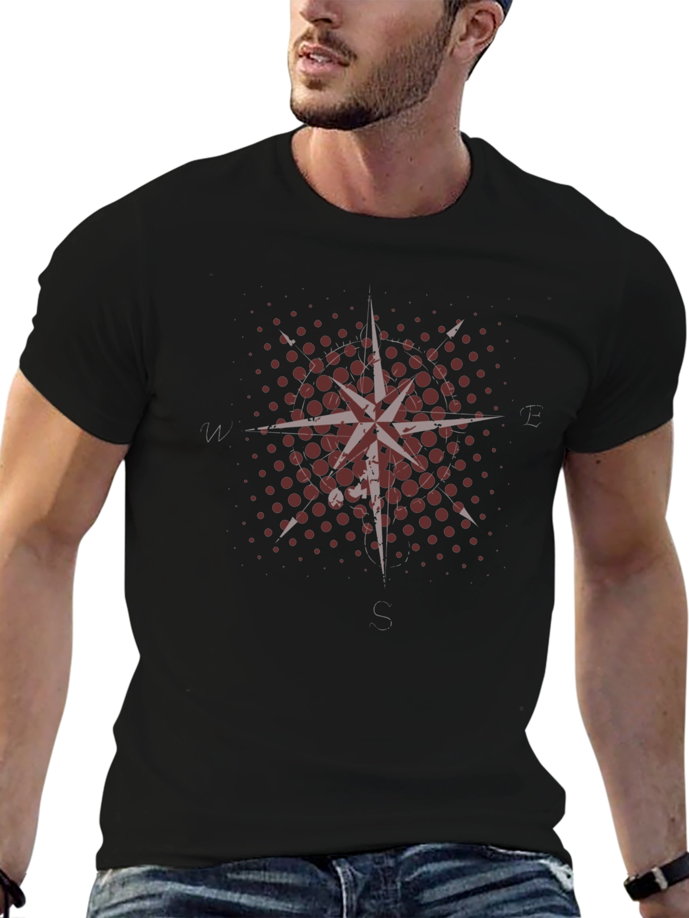 Compass Rose Graphic Tee - Black Cotton Blend
